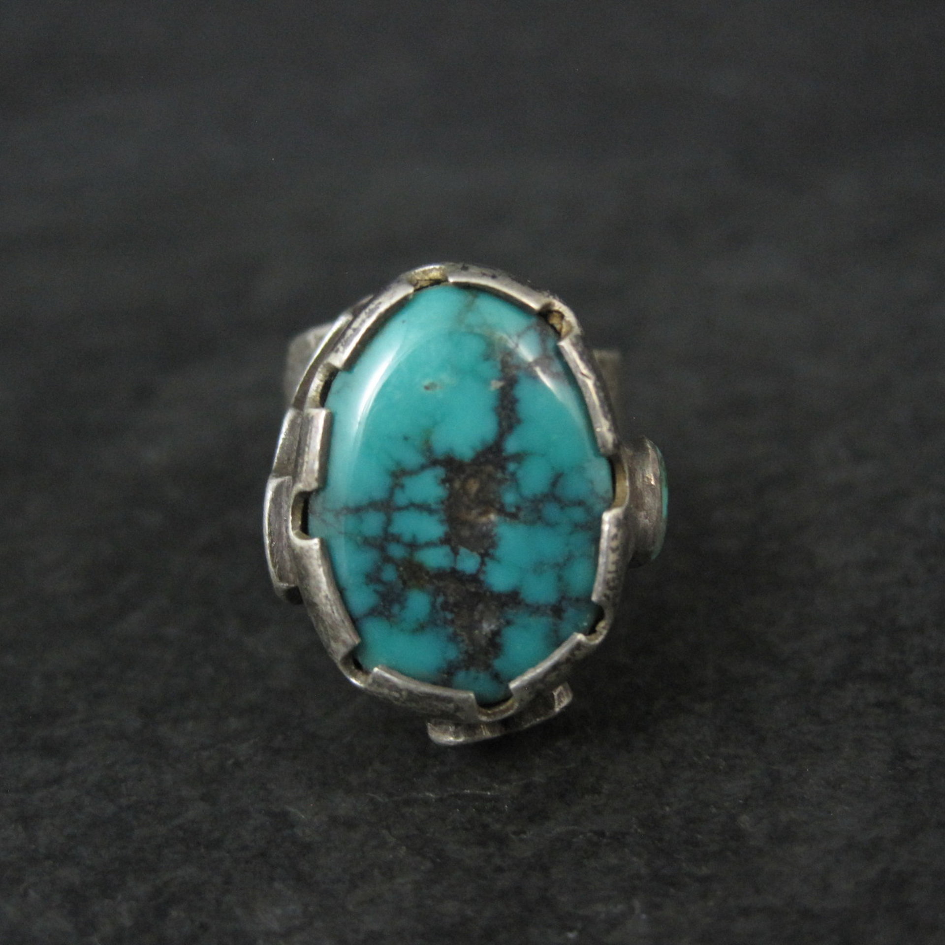 Huge Turquoise Ring Vintage Southwestern Tufa Cast Kewa Jewelry Size 6.5