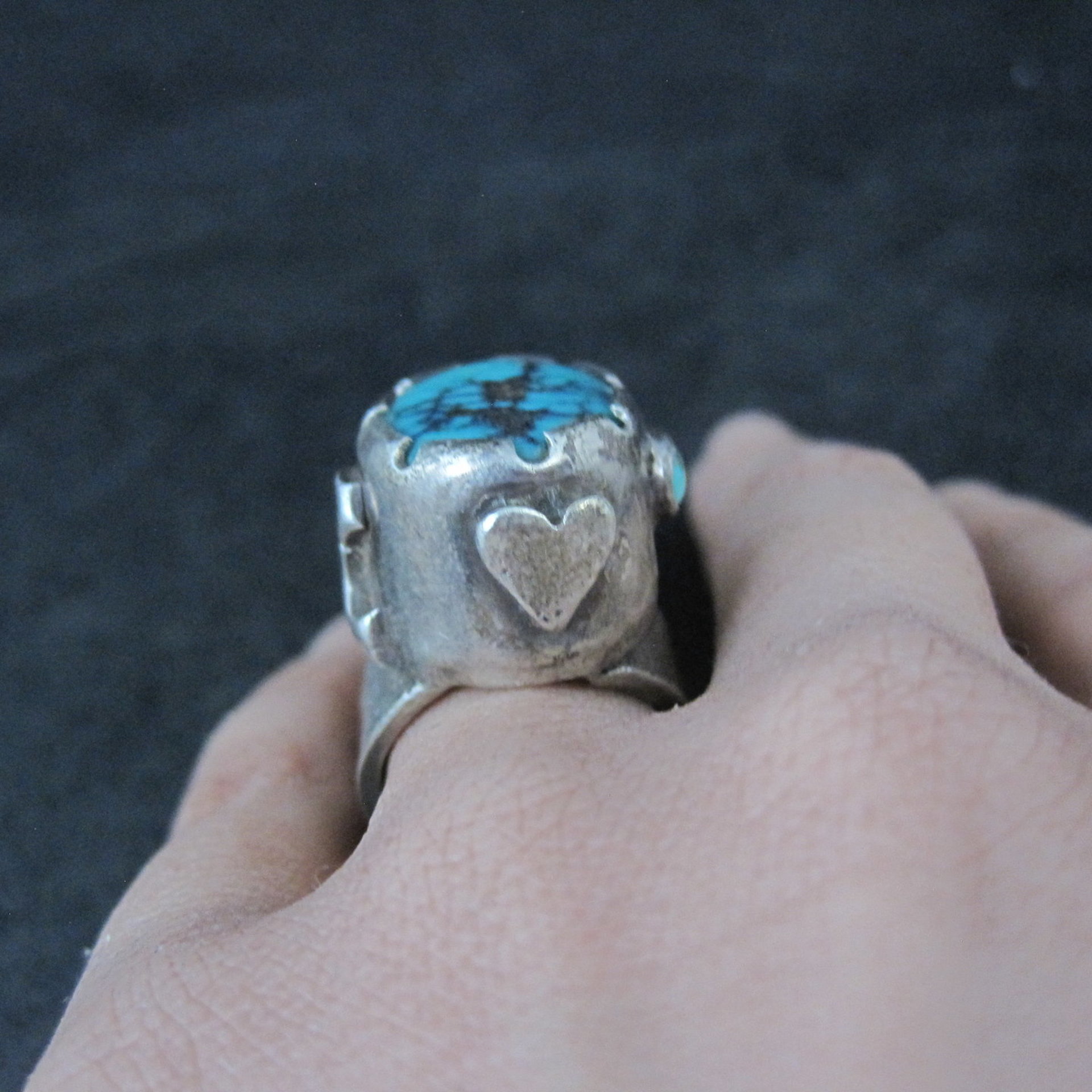 Huge Turquoise Ring Vintage Southwestern Tufa Cast Kewa Jewelry Size 6.5