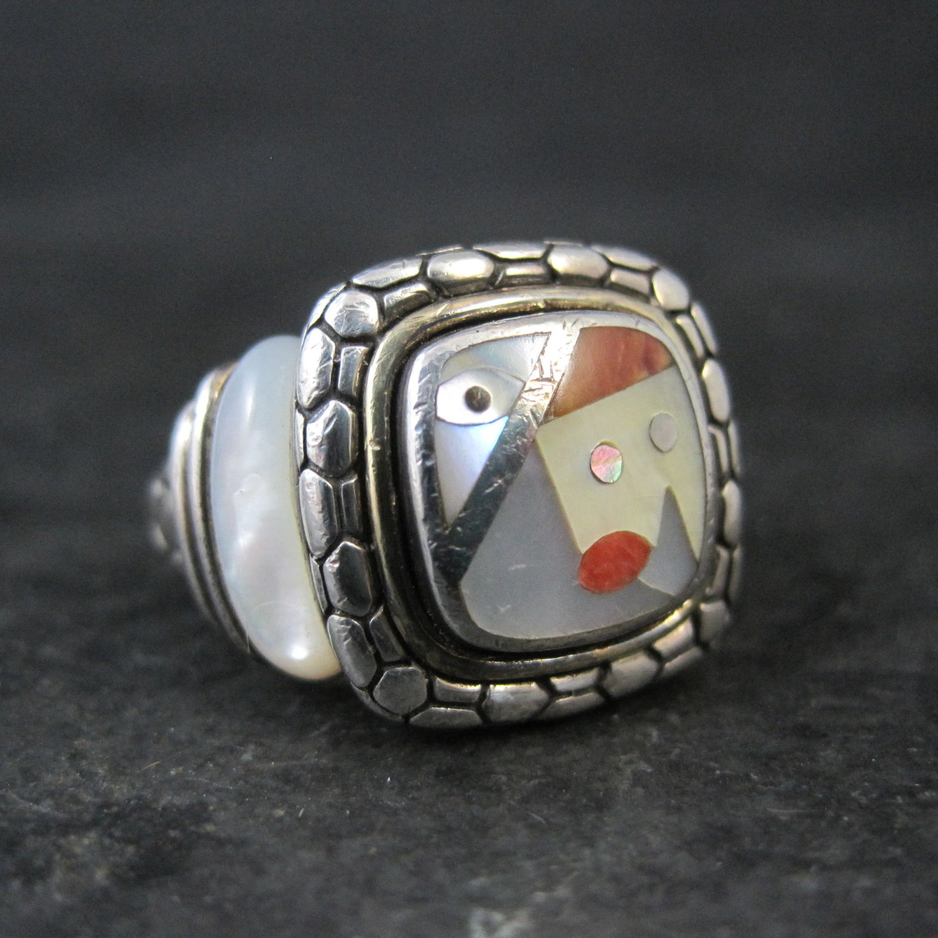 Vintage Sterling 18K Picasso Inlay Ring Size 5.5 Eric Grossbardt