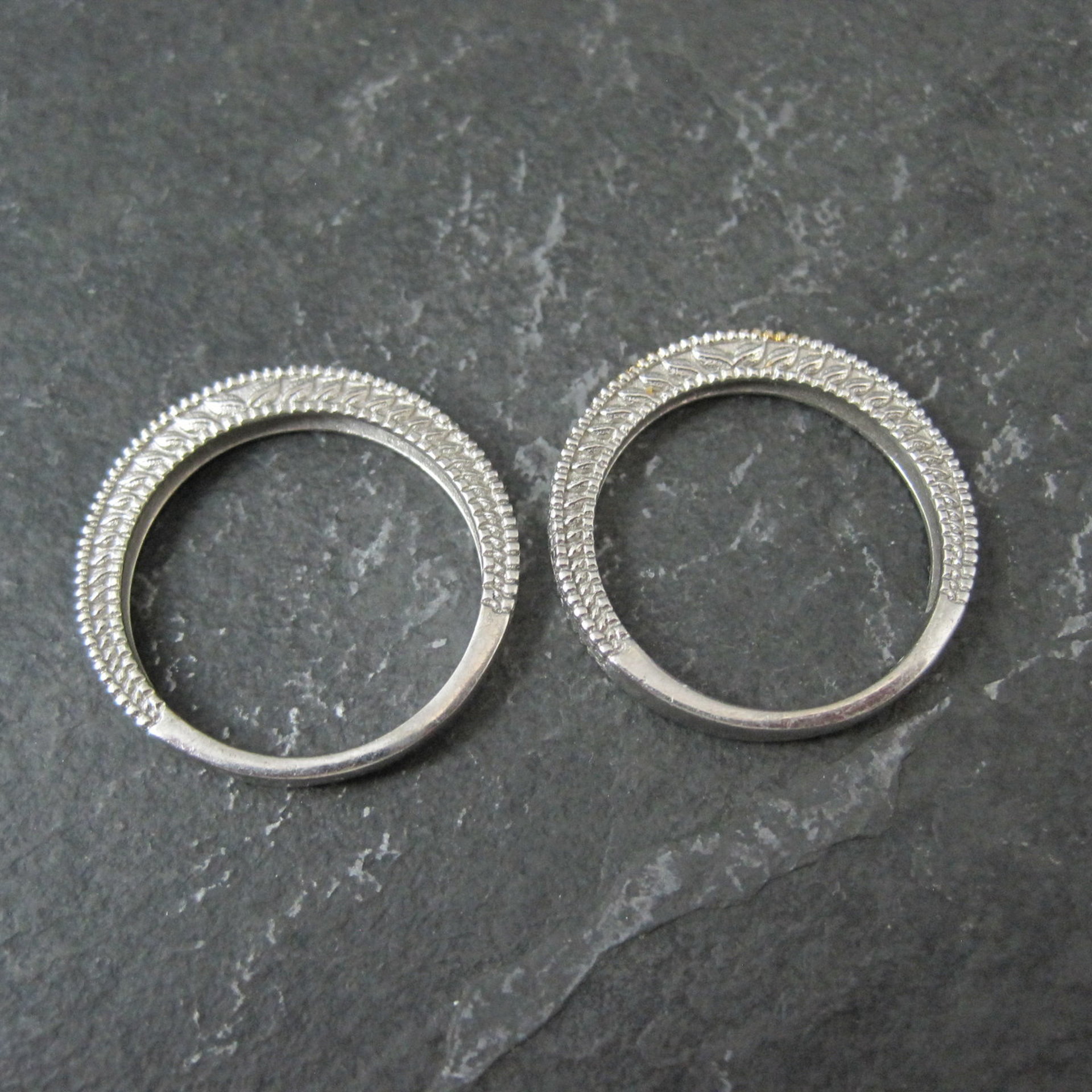 Sterling Silver Green and Yellow Diamond Stacking Rings Size 9 Set of 2 Bands