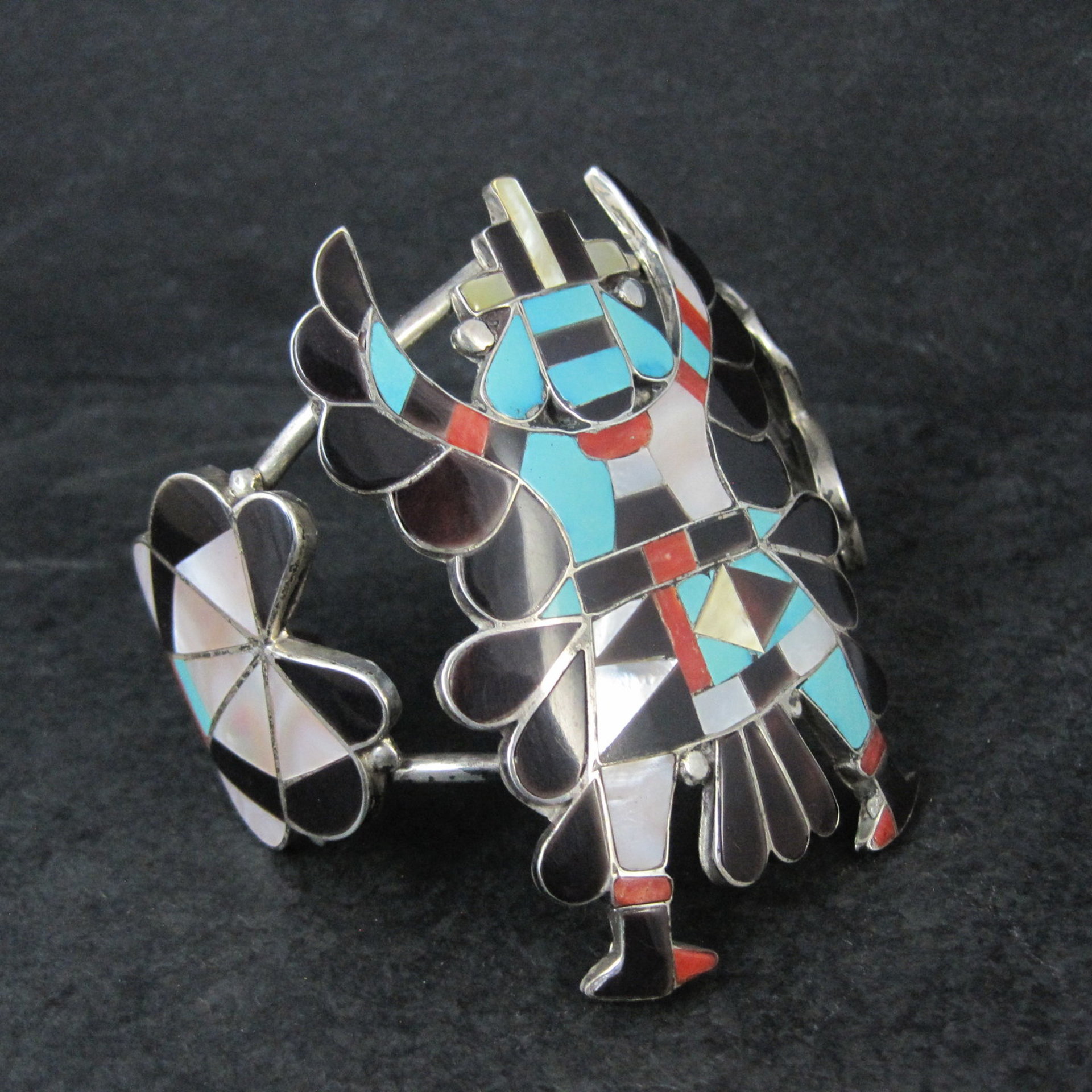 Vintage Zuni Turquoise Coral Inlay Knifewing Cuff Bracelet Annalee Tekala