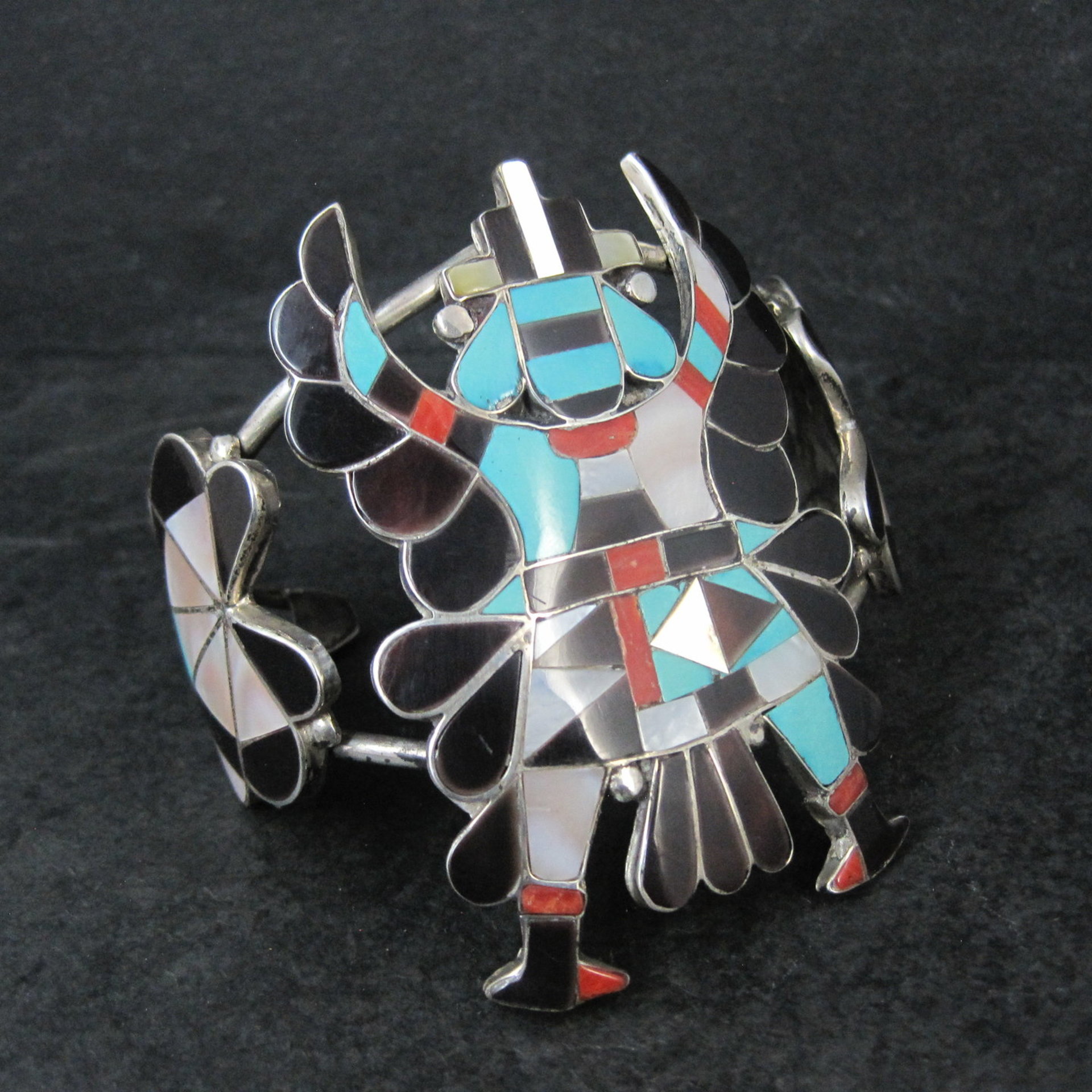 Vintage Zuni Turquoise Coral Inlay Knifewing Cuff Bracelet Annalee Tekala