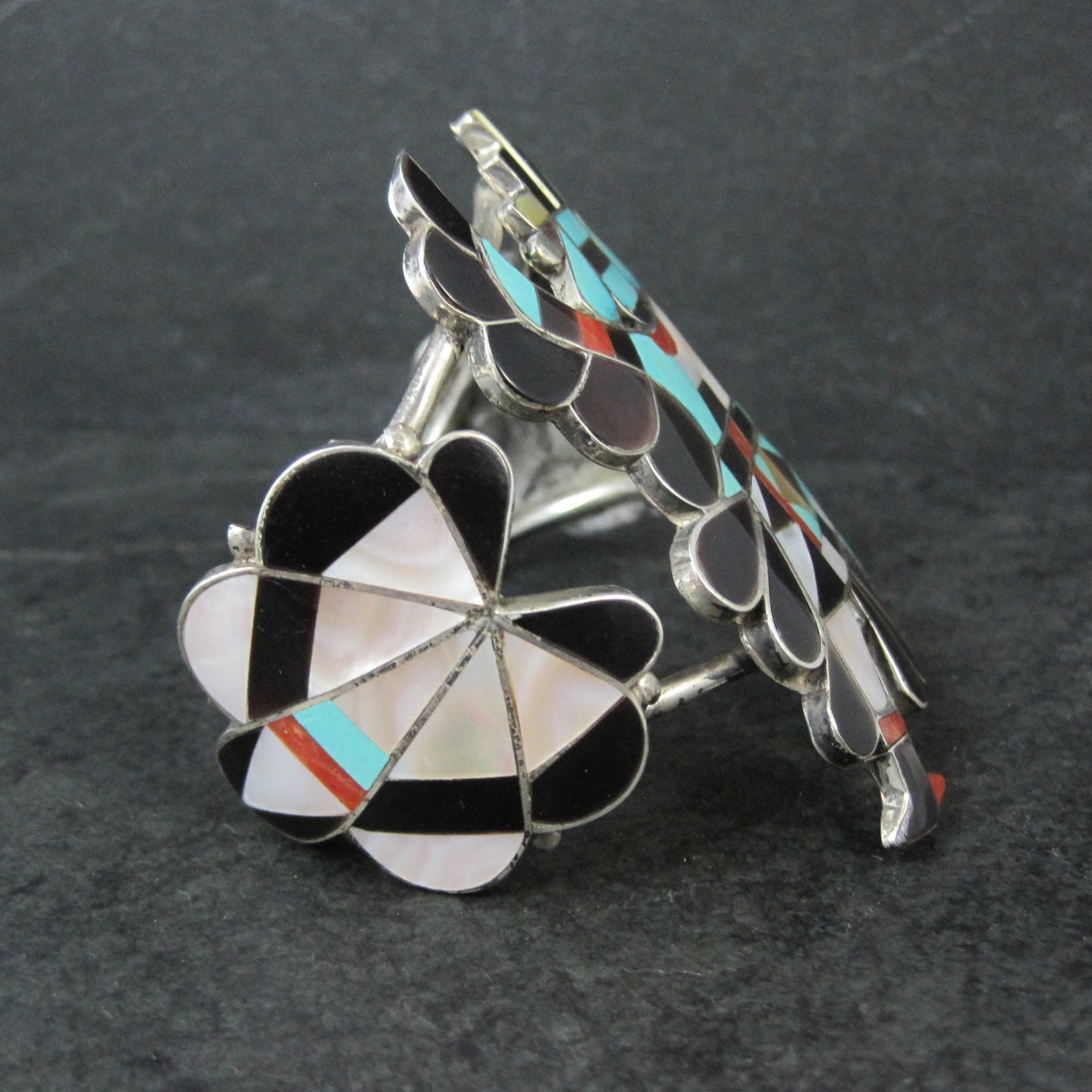 Vintage Zuni Turquoise Coral Inlay Knifewing Cuff Bracelet Annalee Tekala