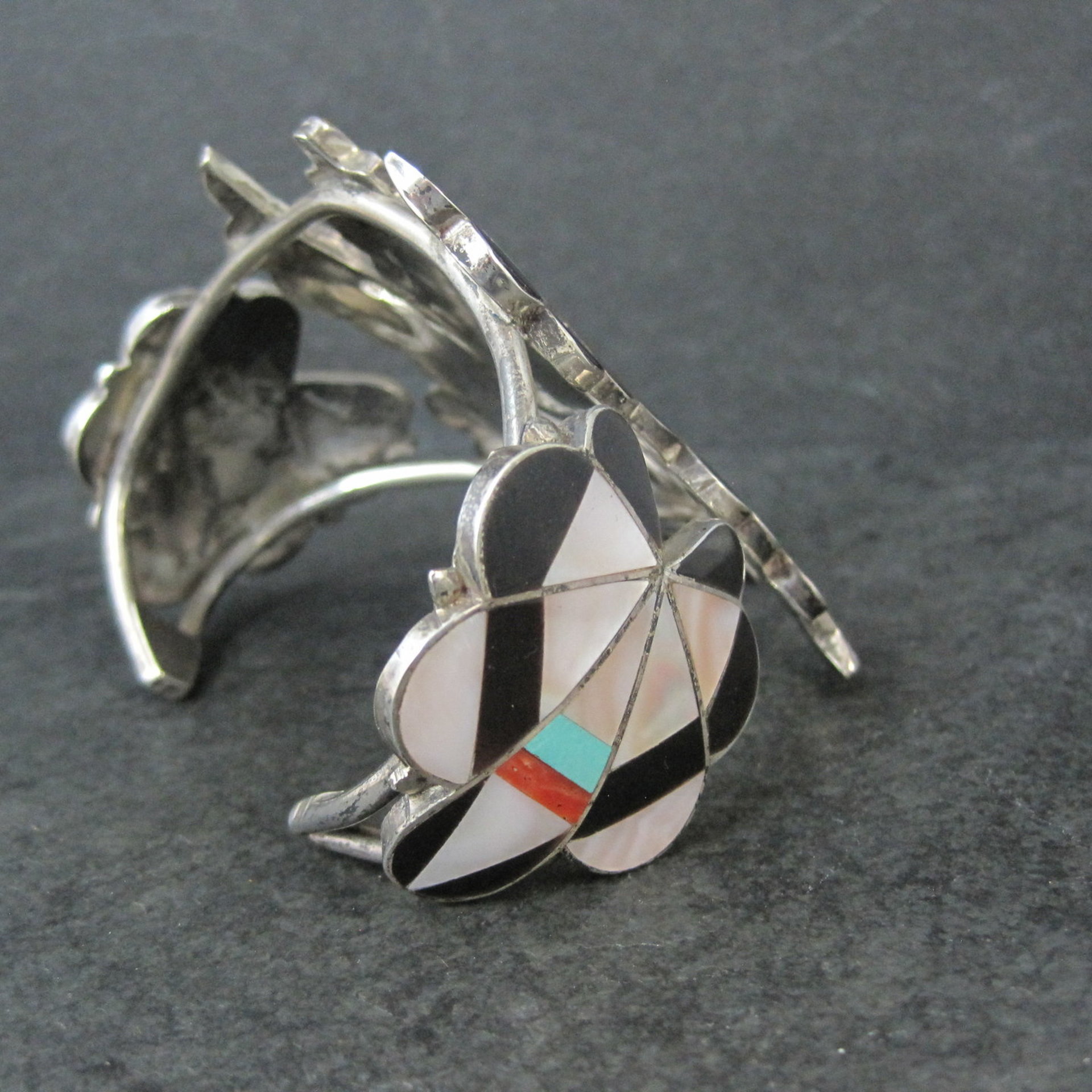 Vintage Zuni Turquoise Coral Inlay Knifewing Cuff Bracelet Annalee Tekala