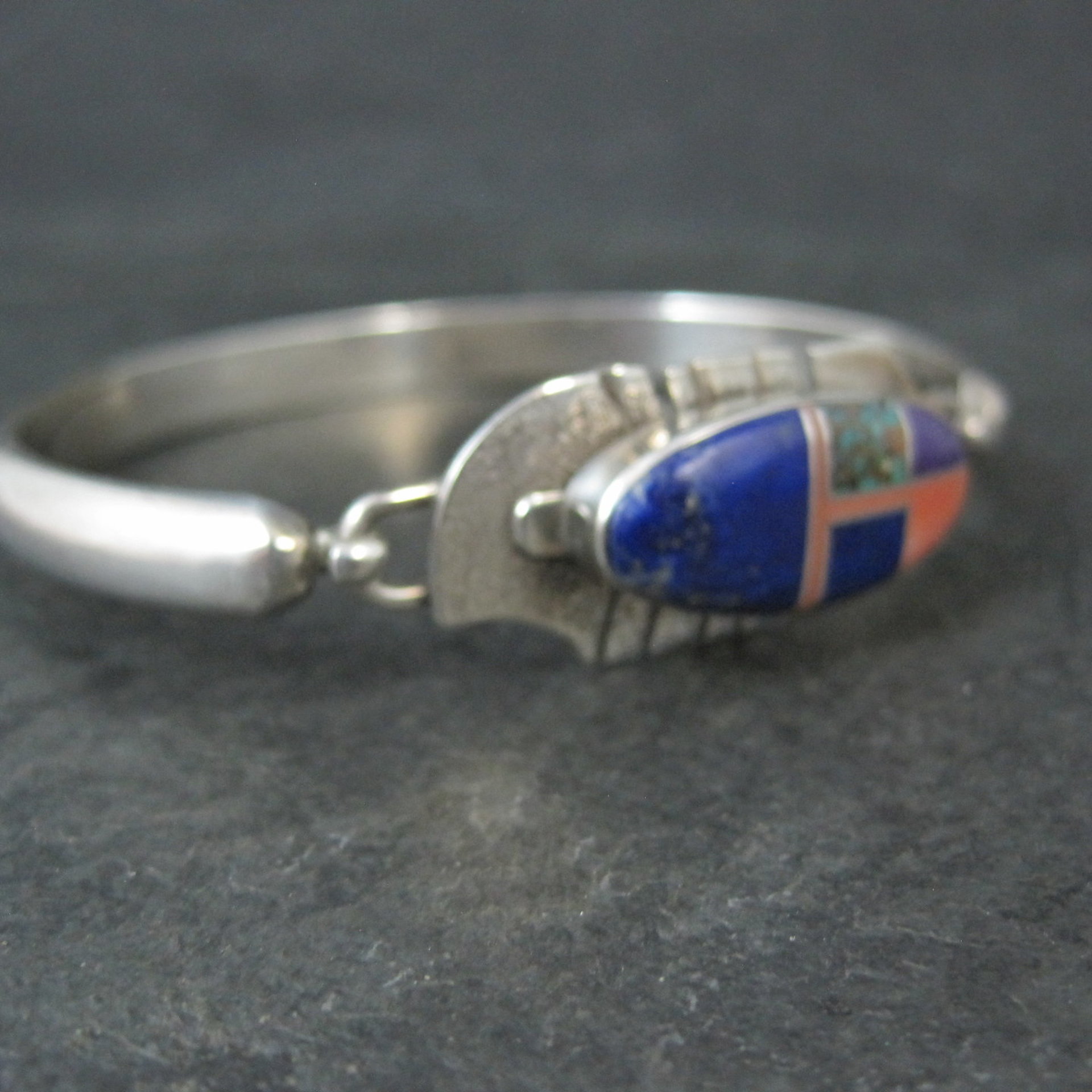 Vintage Navajo Inlaid Feather Bracelet 7 Inches G Howe