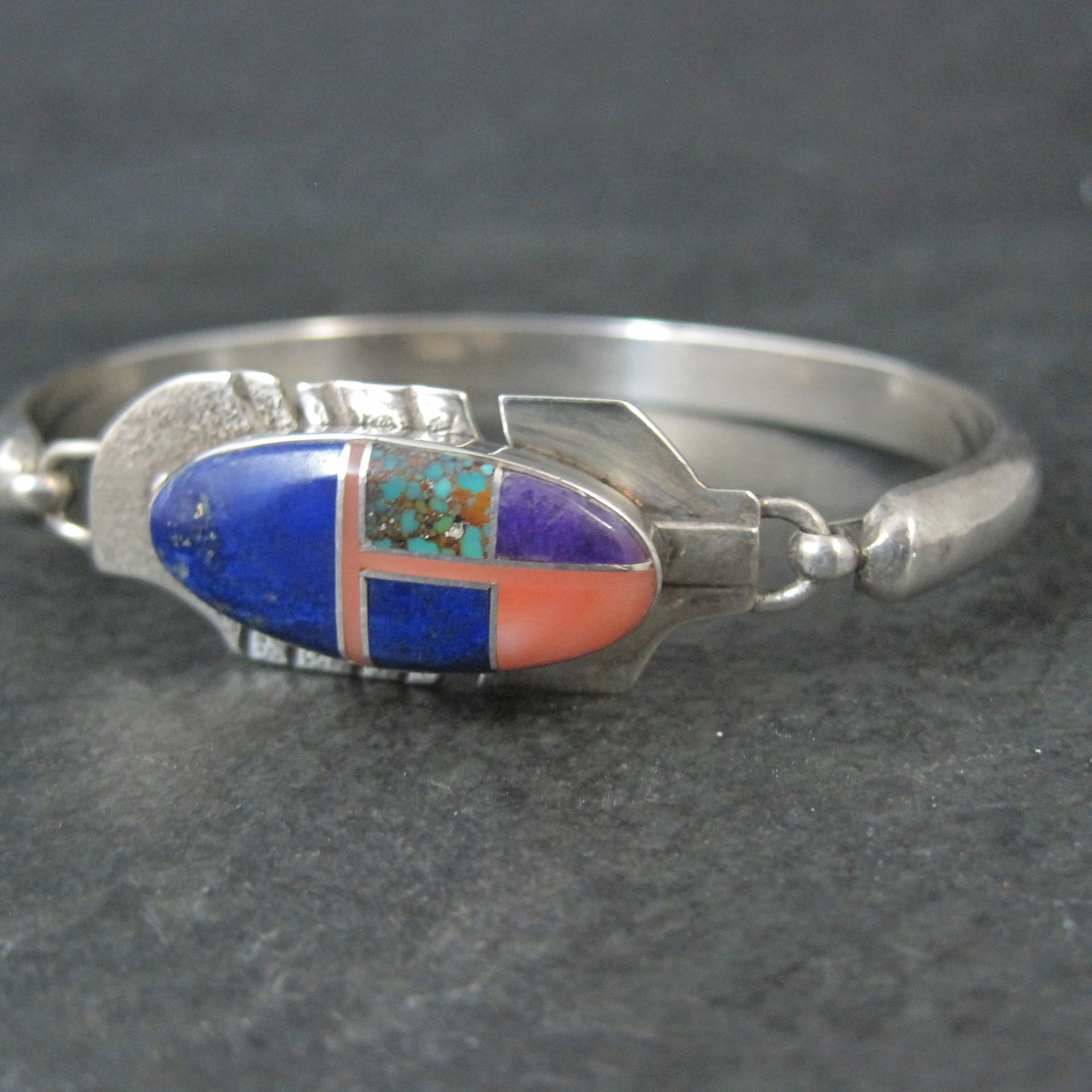 Vintage Navajo Inlaid Feather Bracelet 7 Inches G Howe