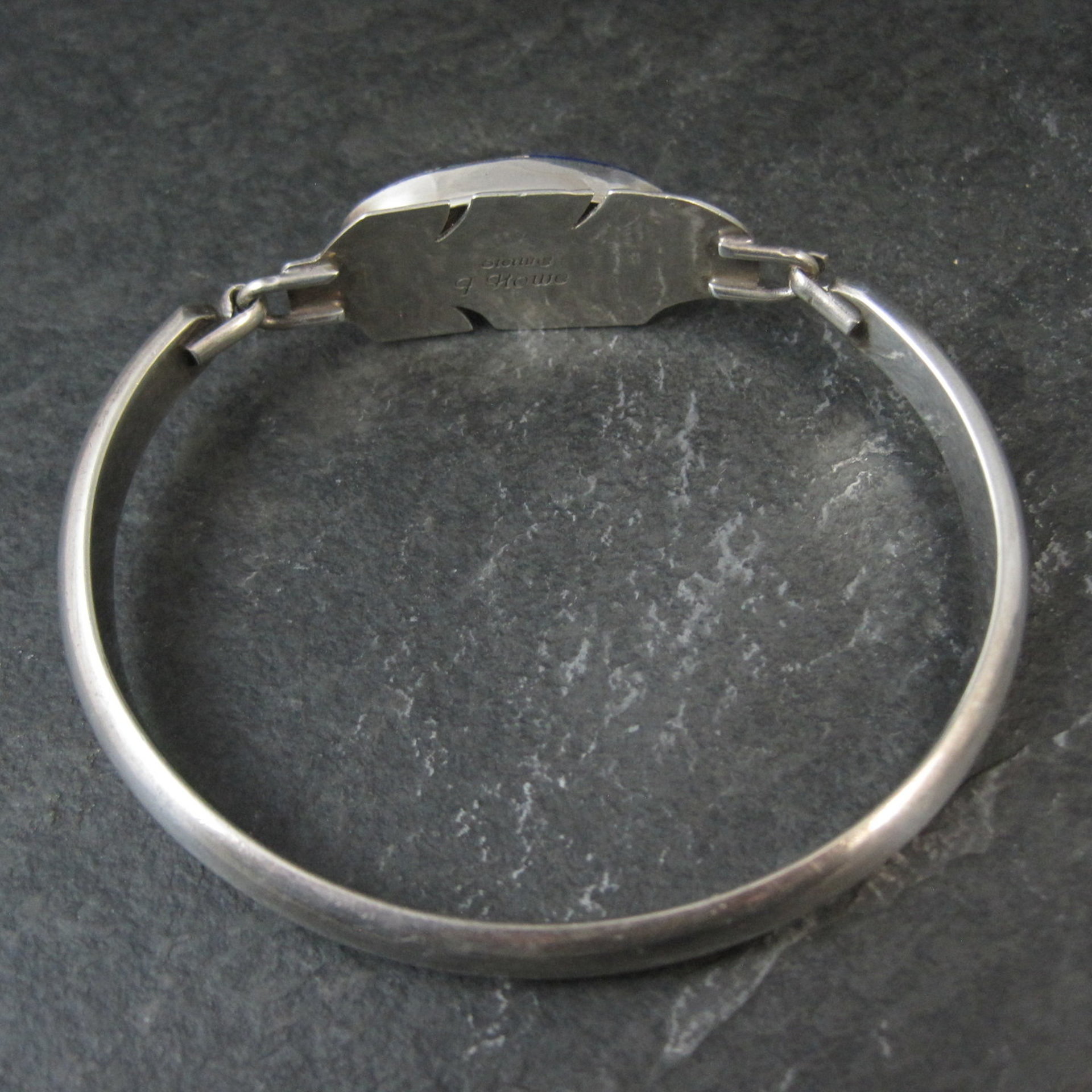 Vintage Navajo Inlaid Feather Bracelet 7 Inches G Howe