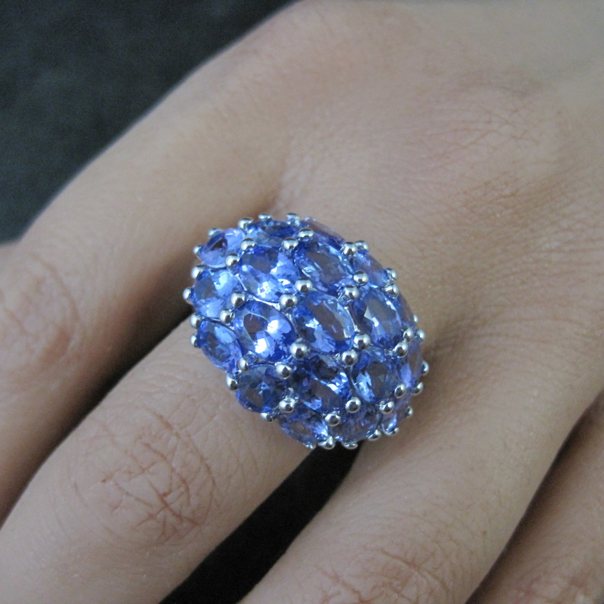 Large 7.50 Carat Tanzanite Cocktail Dome Ring in Sterling Silver Size 10