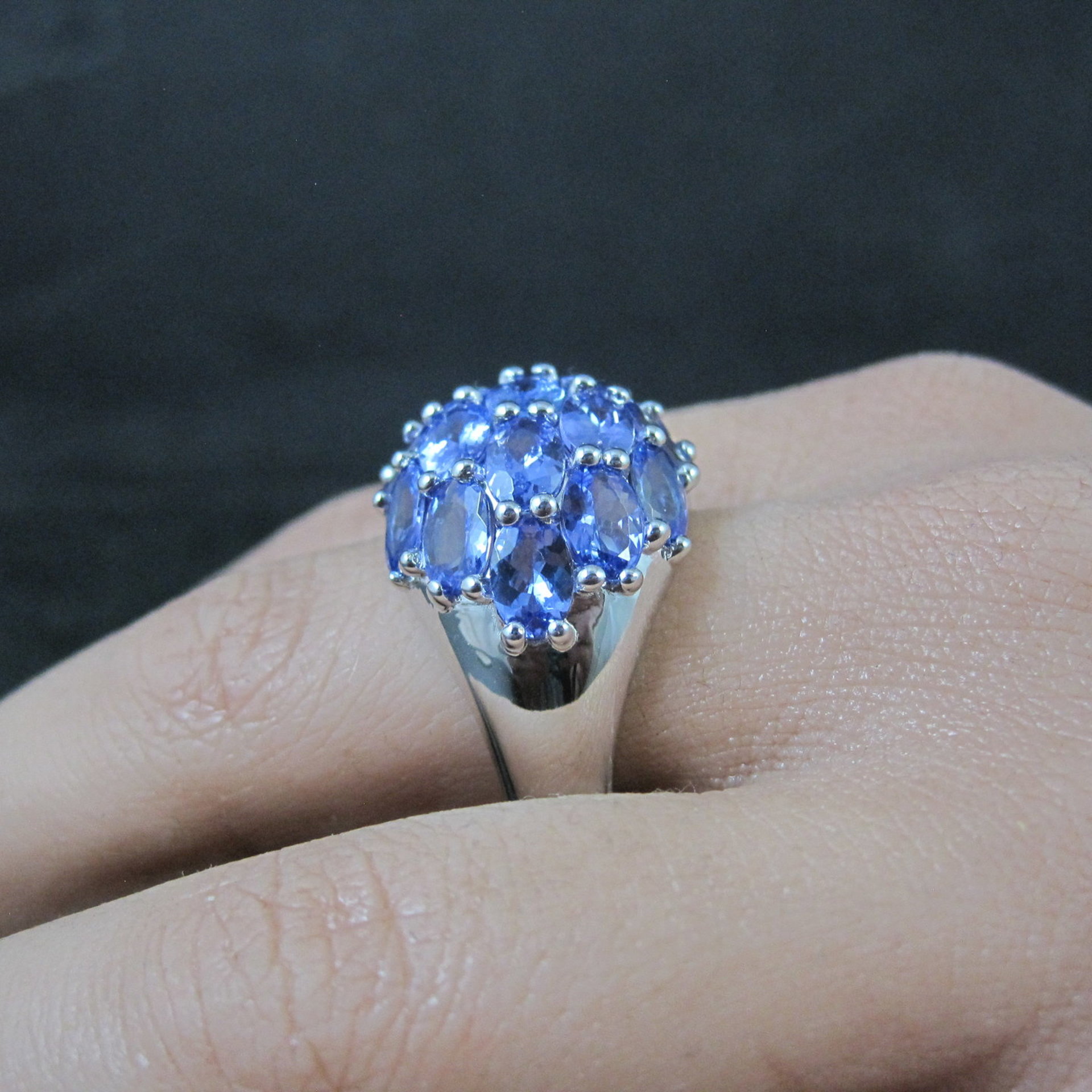 Large 7.50 Carat Tanzanite Cocktail Dome Ring in Sterling Silver Size 10
