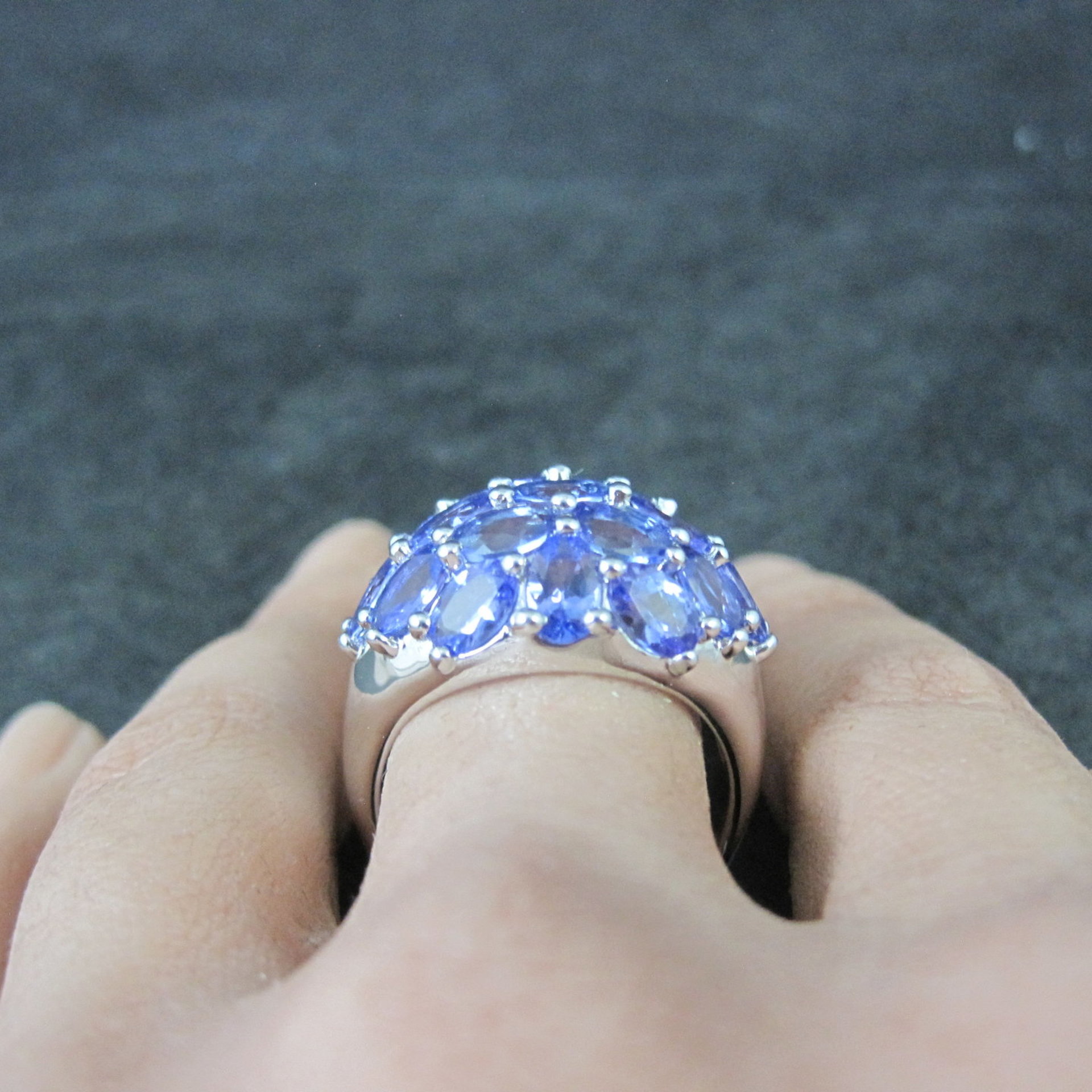 Large 7.50 Carat Tanzanite Cocktail Dome Ring in Sterling Silver Size 10