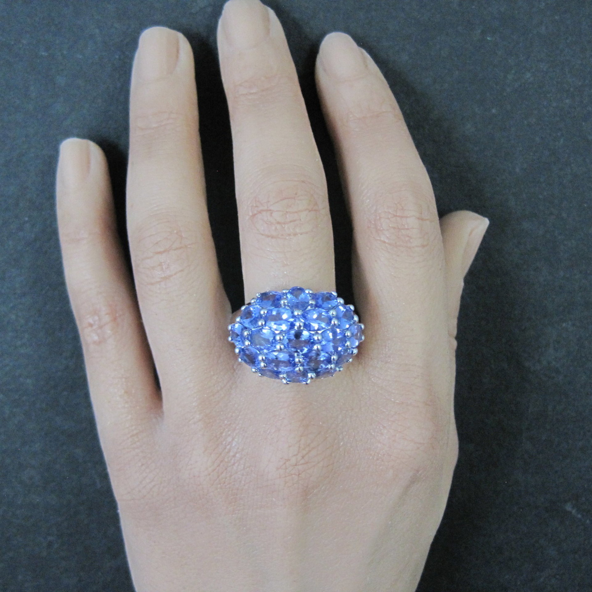 Large 7.50 Carat Tanzanite Cocktail Dome Ring in Sterling Silver Size 10
