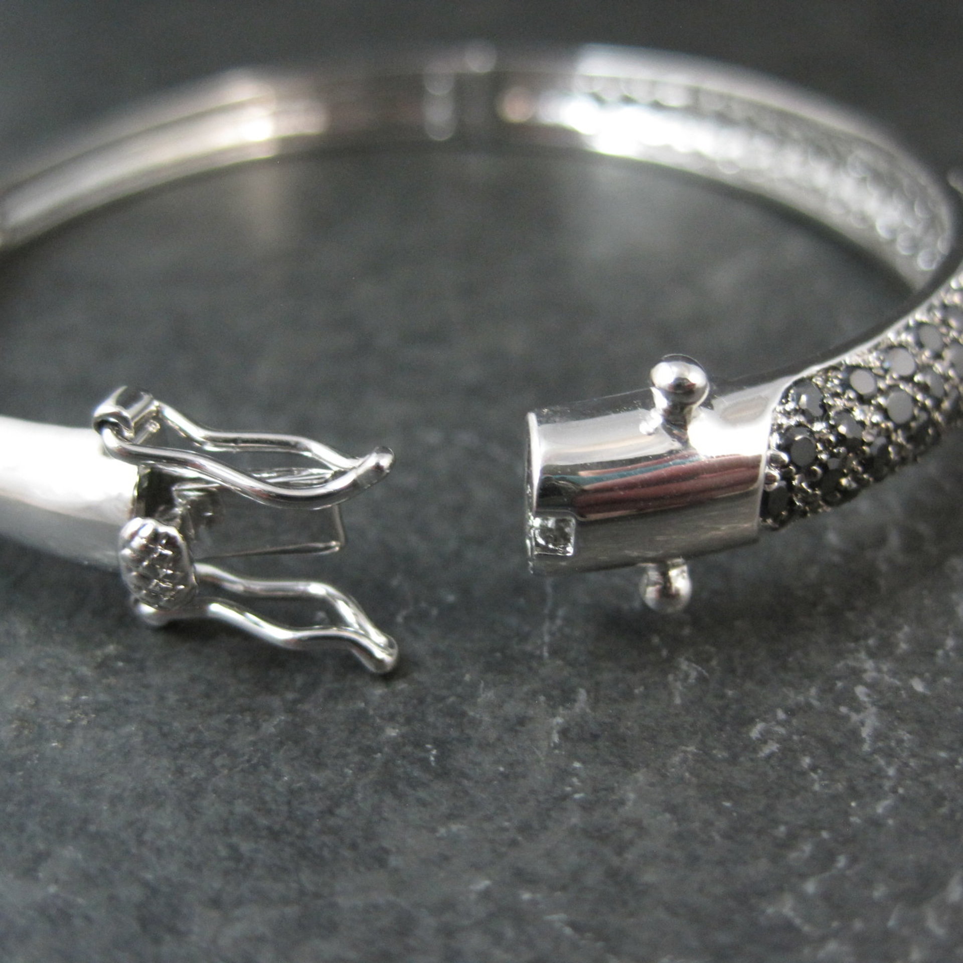 Sterling Silver Black Tourmaline Bangle Bracelet 6.75"