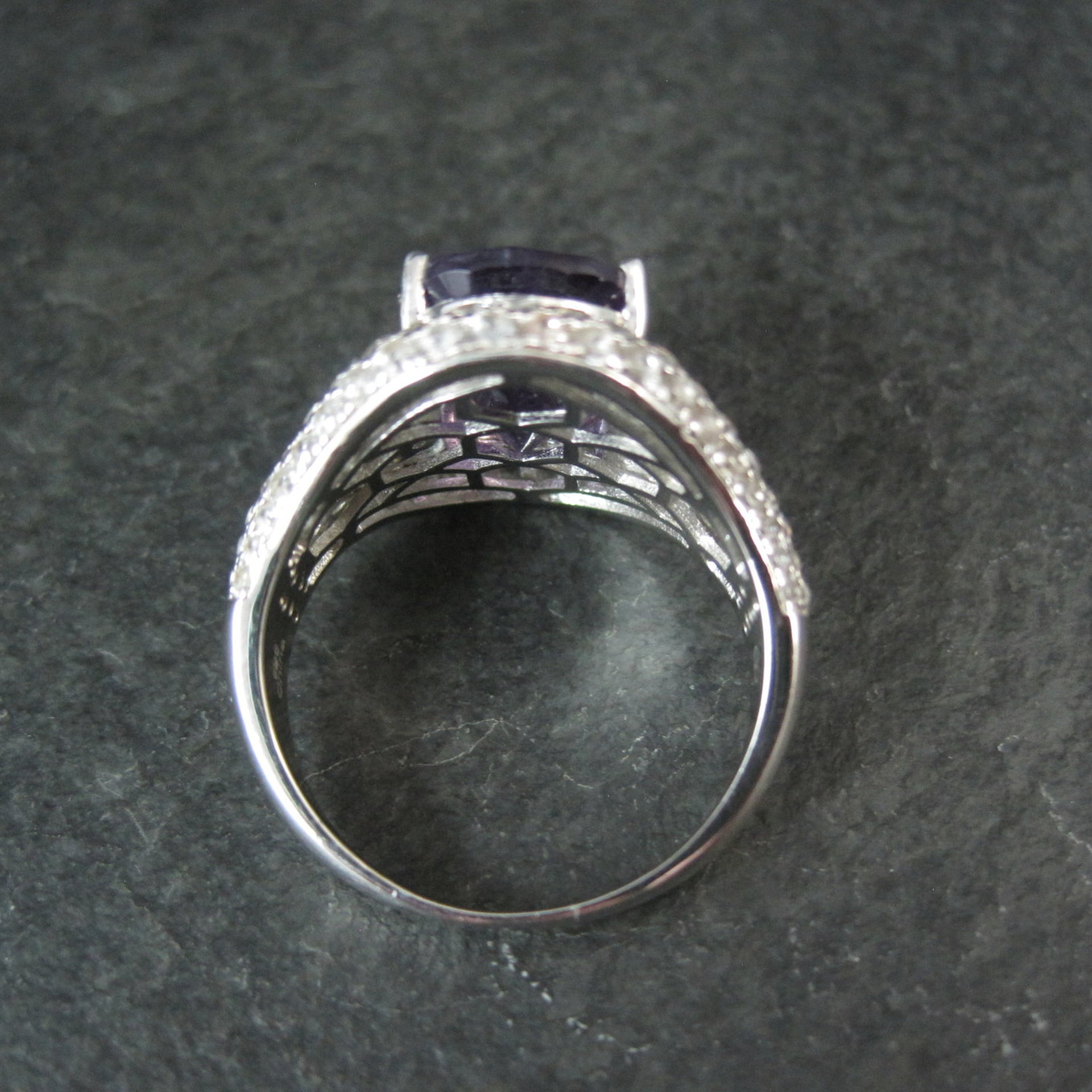 5.50 Carat Amethyst and 3.08 ctw White Zircon Ring in Sterling Silver Size 10