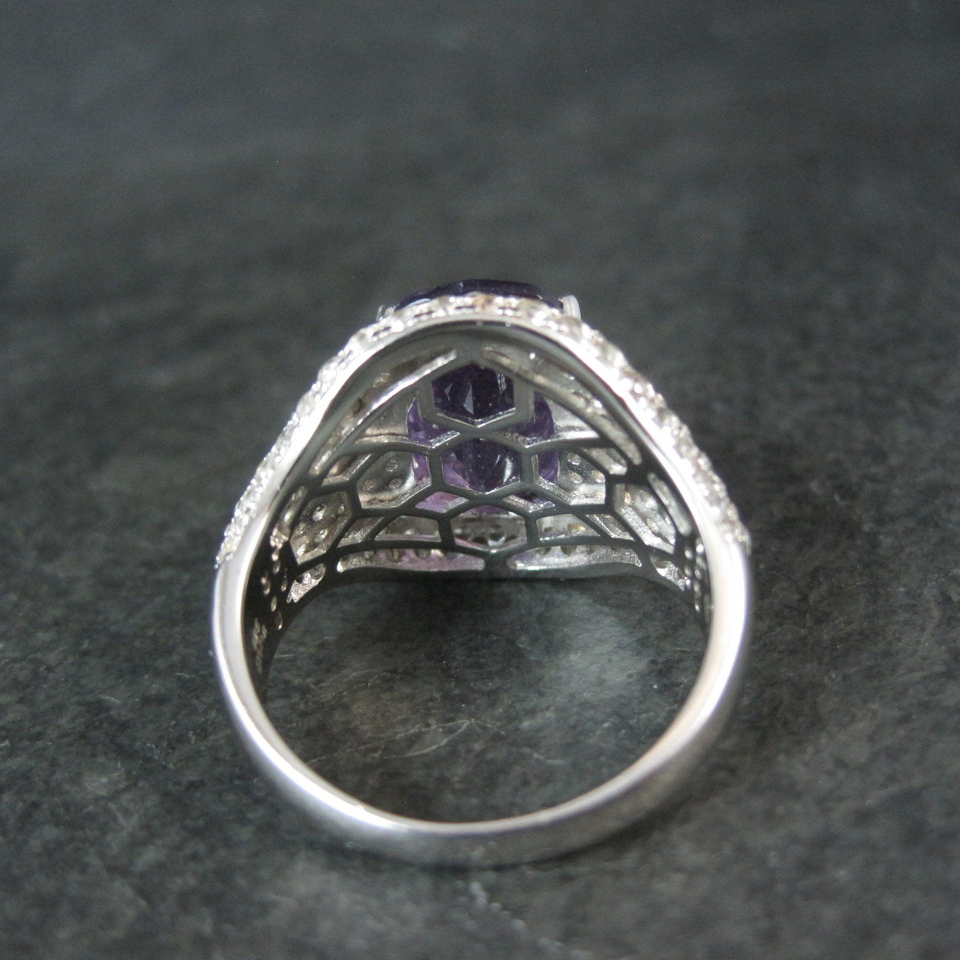 5.50 Carat Amethyst and 3.08 ctw White Zircon Ring in Sterling Silver Size 10