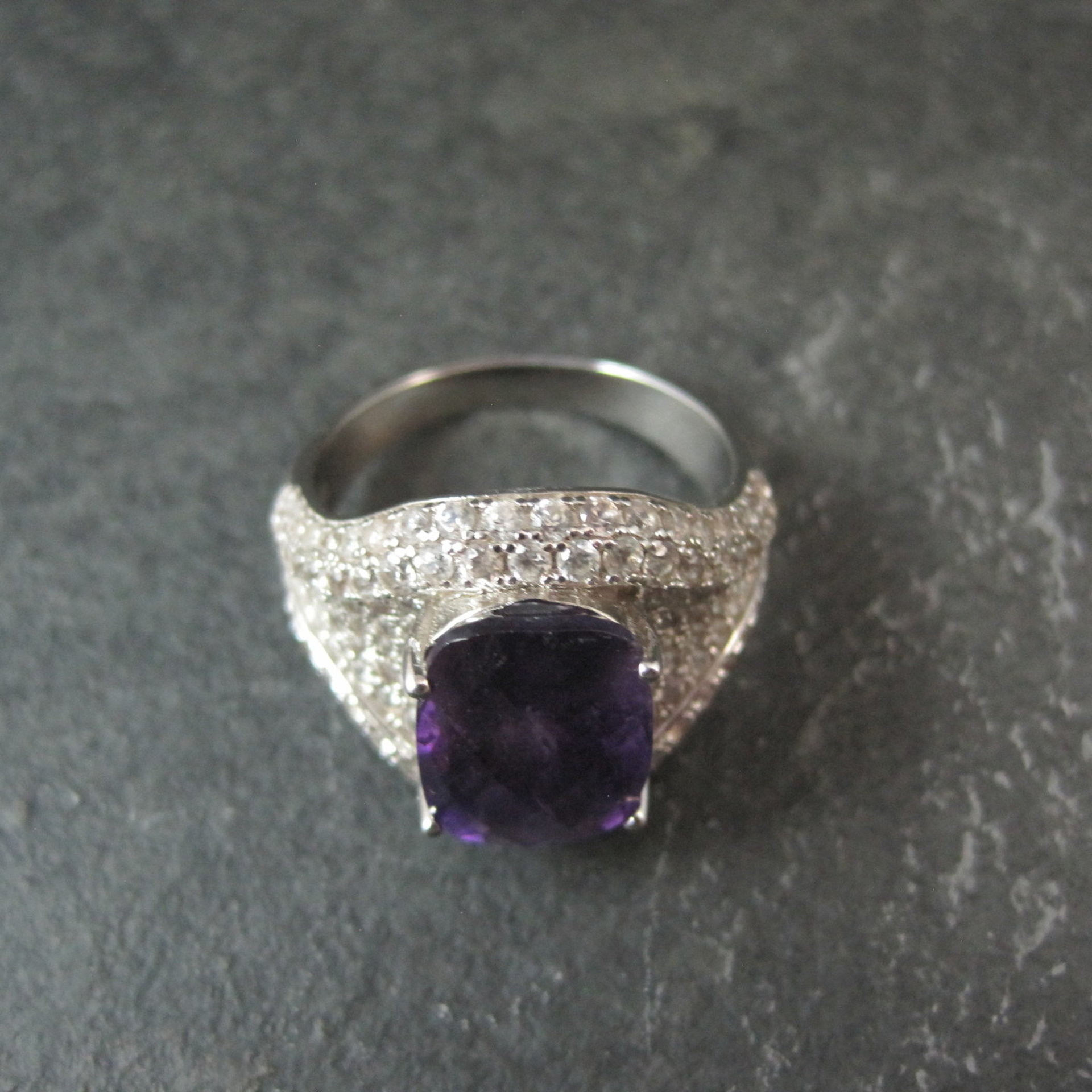 5.50 Carat Amethyst and 3.08 ctw White Zircon Ring in Sterling Silver Size 10