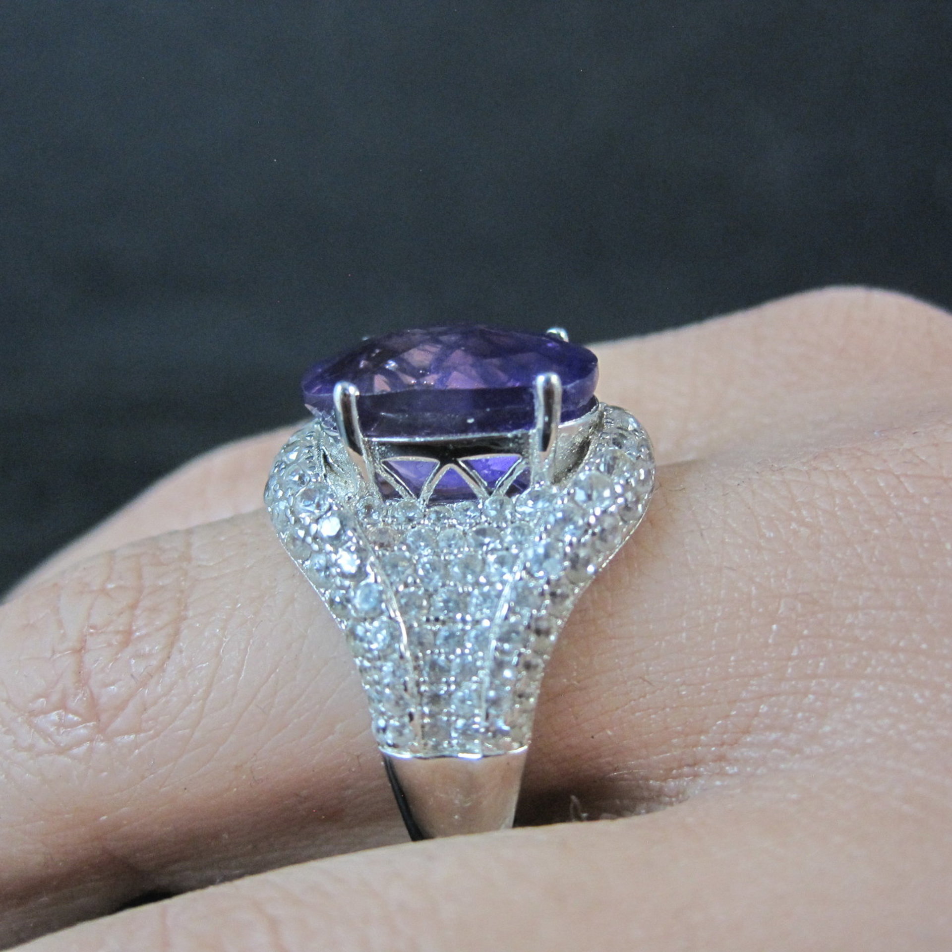 5.50 Carat Amethyst and 3.08 ctw White Zircon Ring in Sterling Silver Size 10