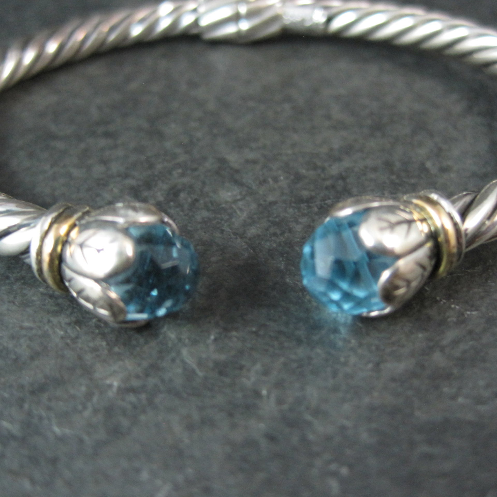 Sterling Silver & 18K Yellow Gold Bangle Bracelet Faceted Topaz Briolettes 6.75"