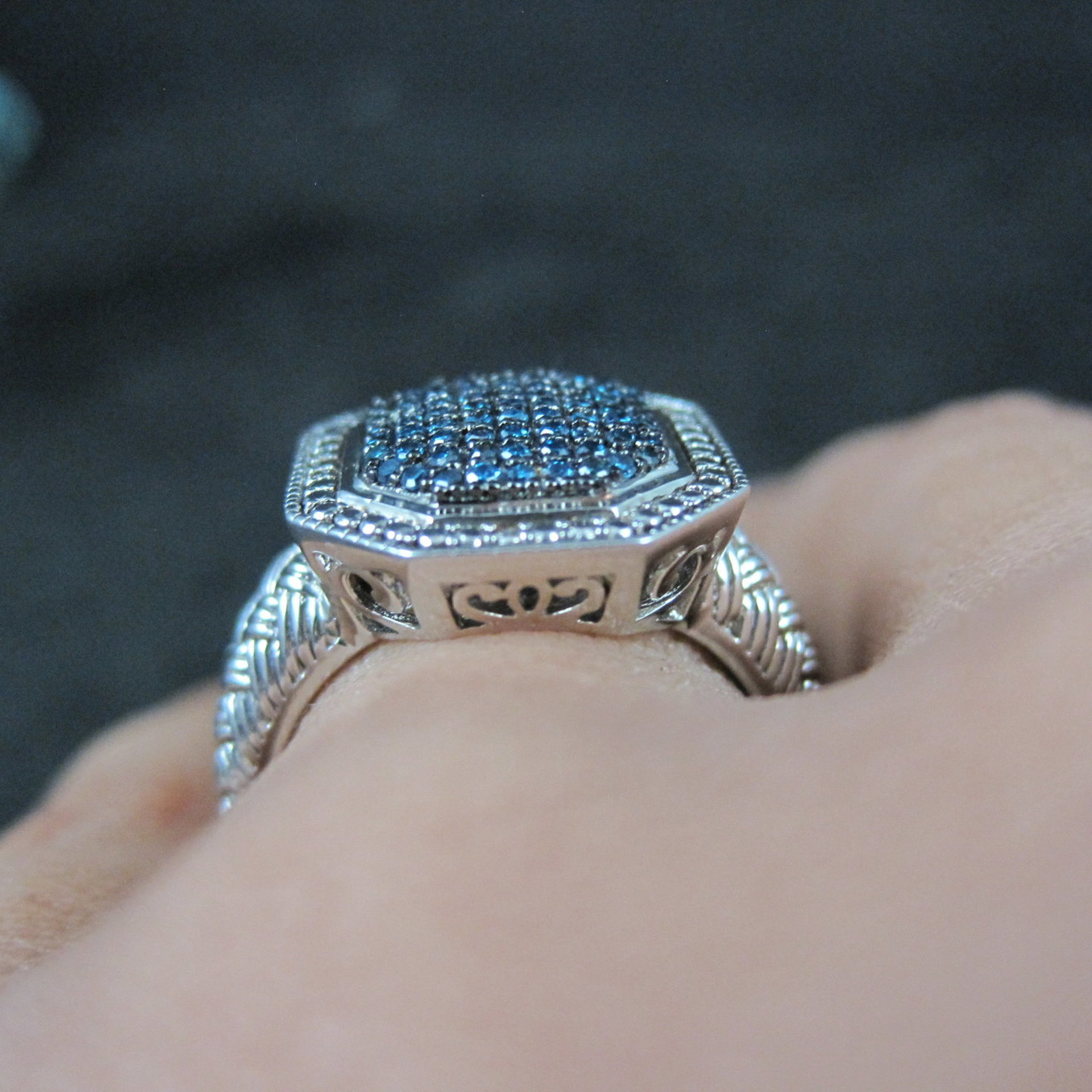 Estate Blue Diamond Ring Size 6 Sterling Silver .35 Carat Cocktail Ring