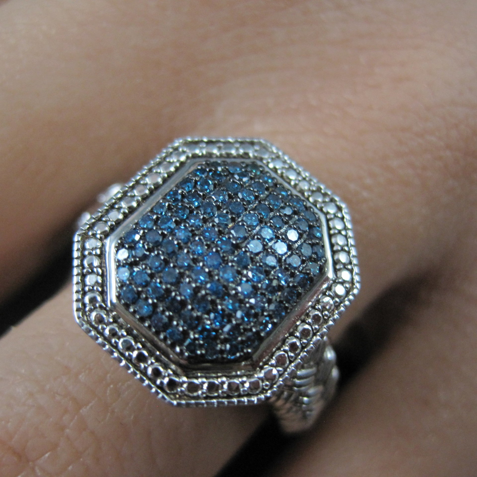 Estate Blue Diamond Ring Size 6 Sterling Silver .35 Carat Cocktail Ring