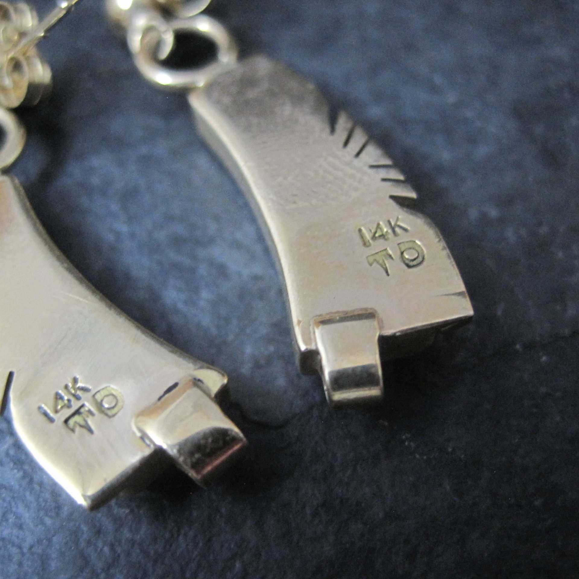 Vintage 14K Lapis Lazuli and Coral Inlay Earrings Native American Navajo