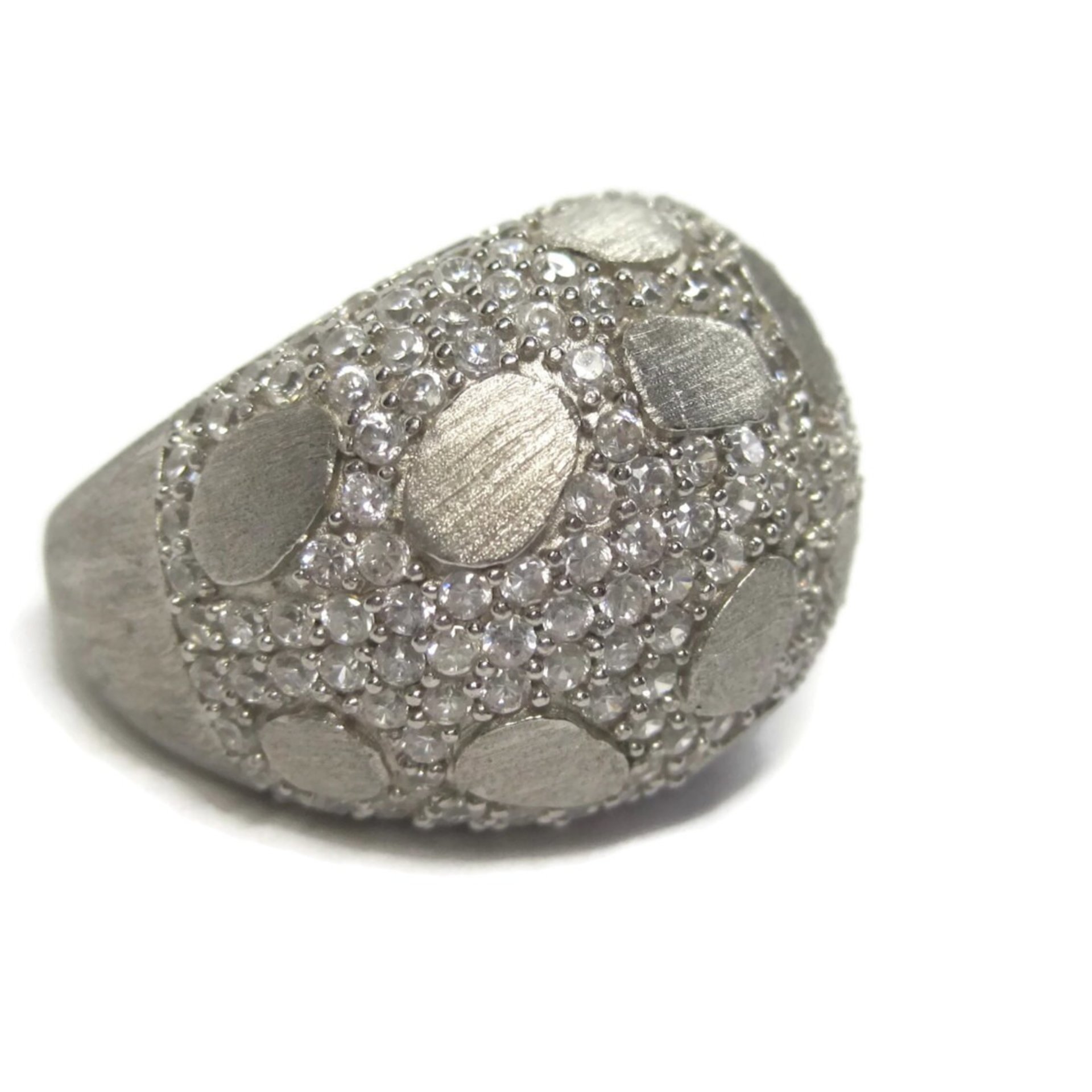 Vintage Brushed Sterling Cubic Zirconia Dome Ring Size 8.5