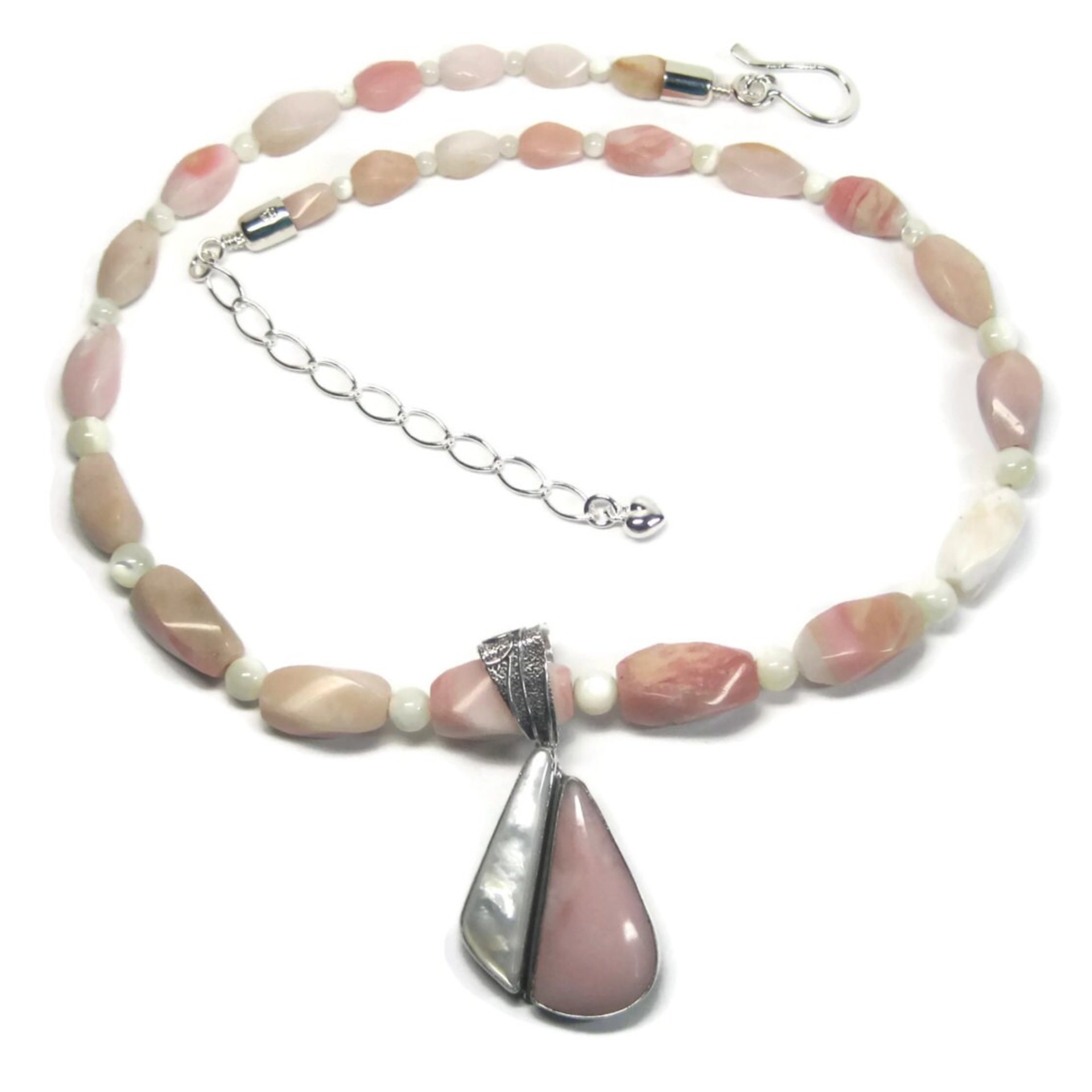 Pink Opal Mother of Pearl Necklace Pendant Jewelry Set