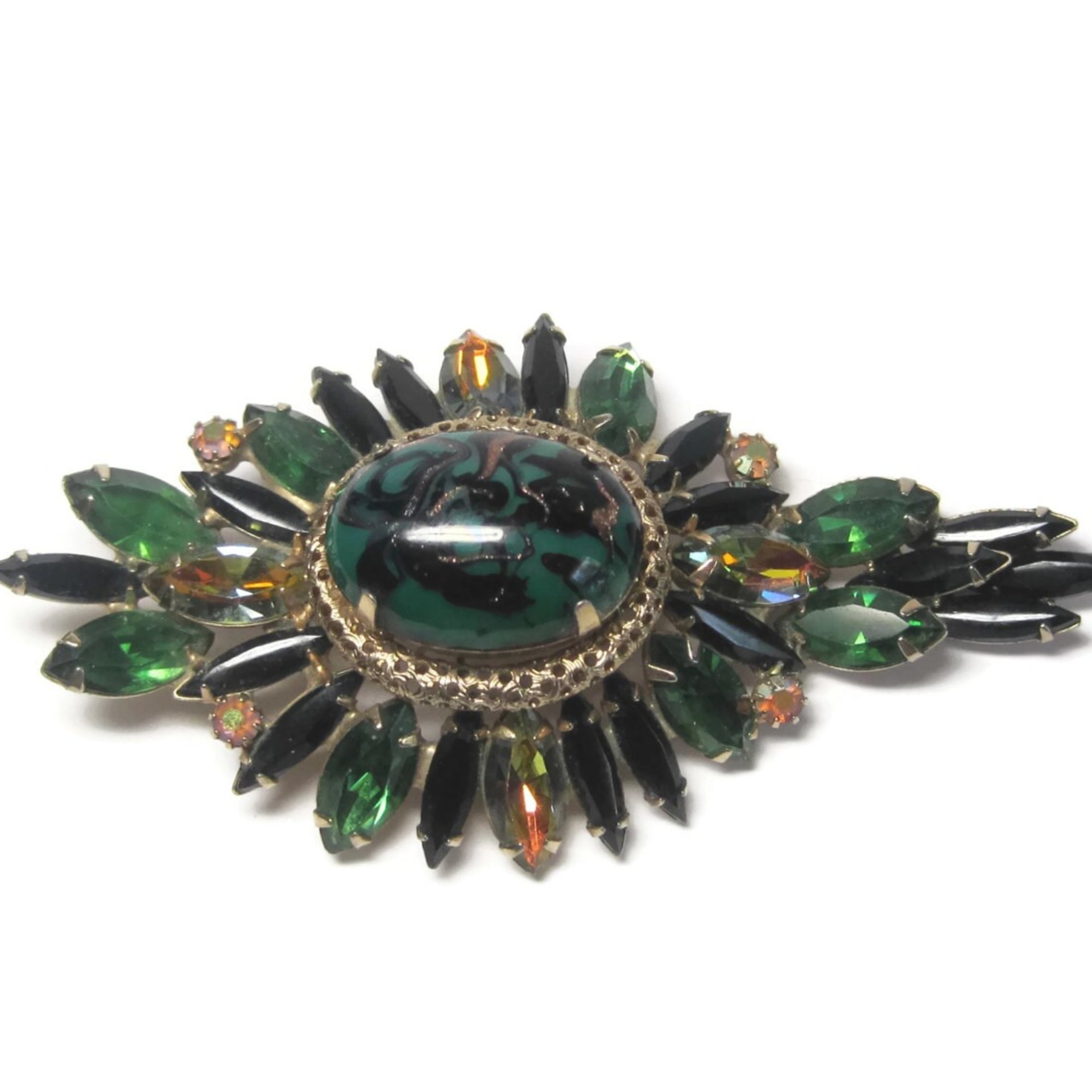 Large Vintage Juliana Green Black Rhinestone Brooch Delizza Elster