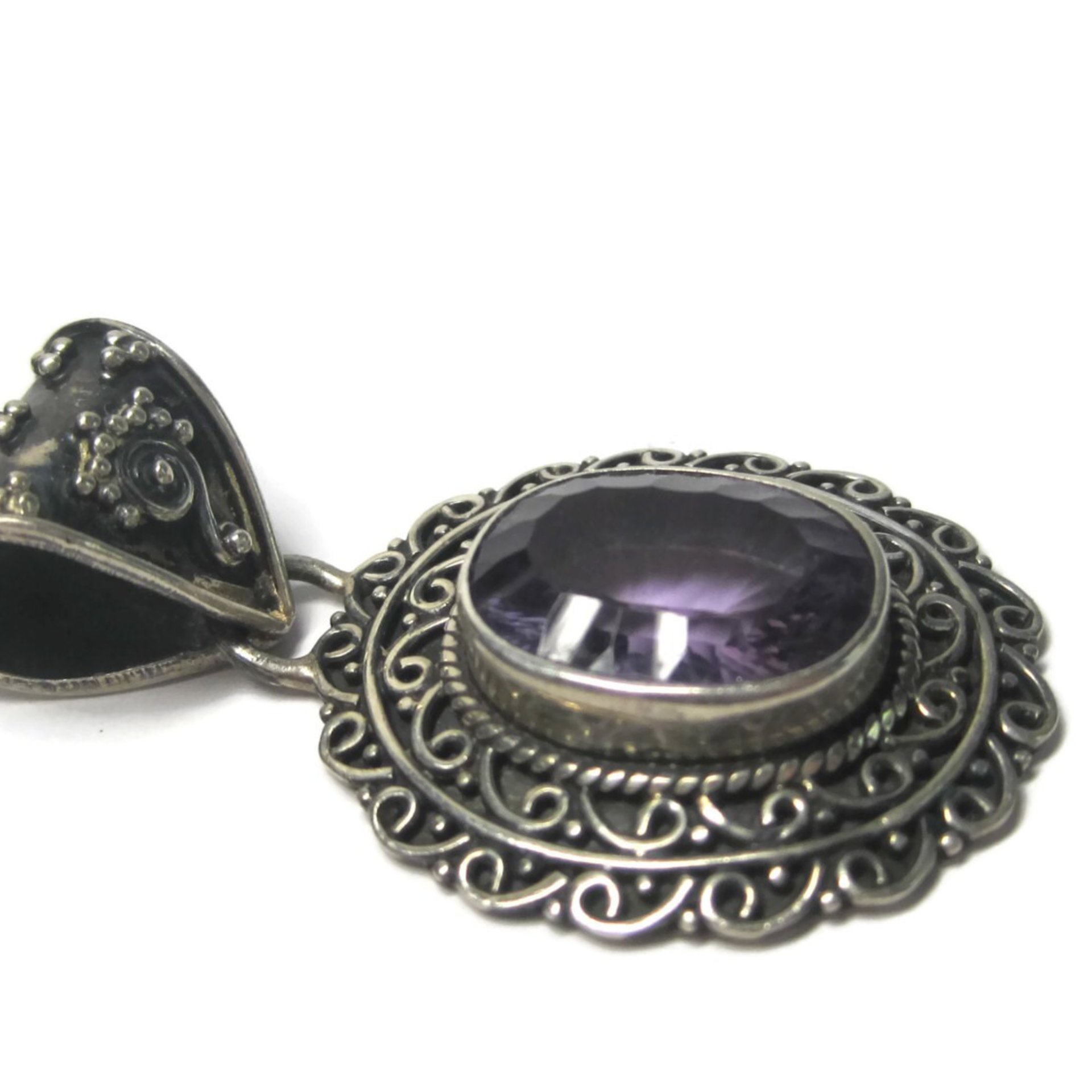 Large Balinese Sterling Amethyst Pendant