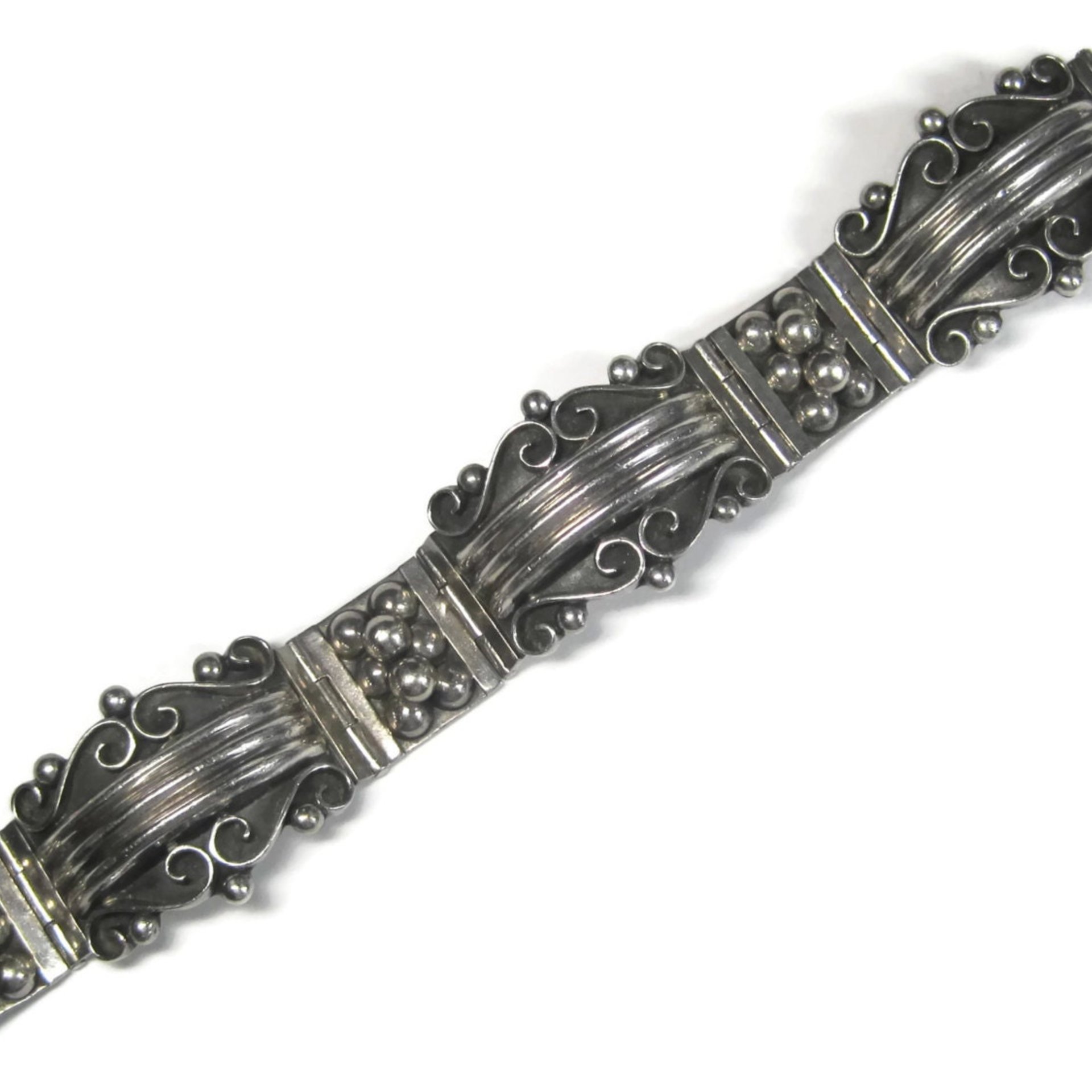 Wide Ornate Vintage Panel Bracelet Mexican Sterling 7.5 Inches