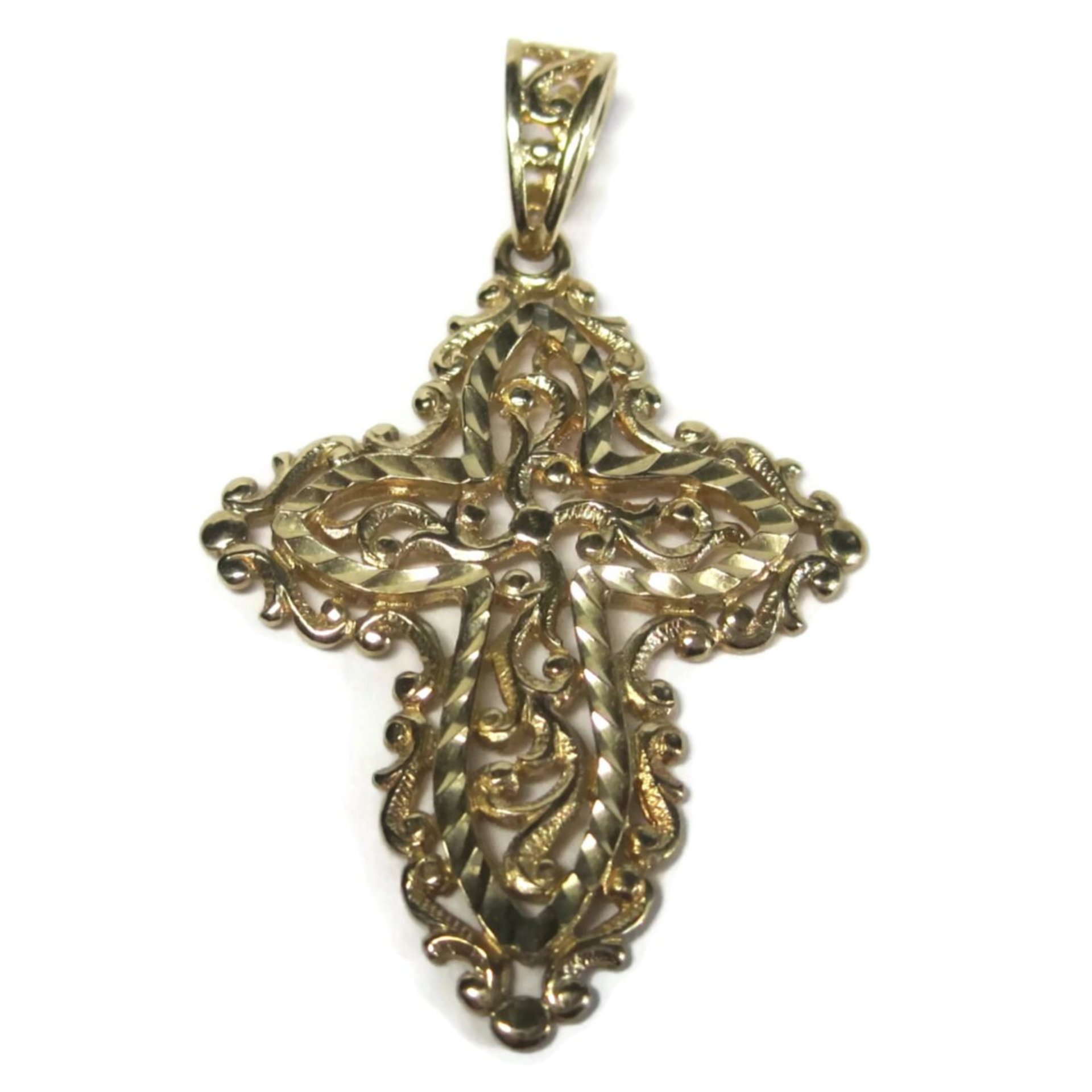 Vintage 10K Diamond Cut Filigree Cross Pendant