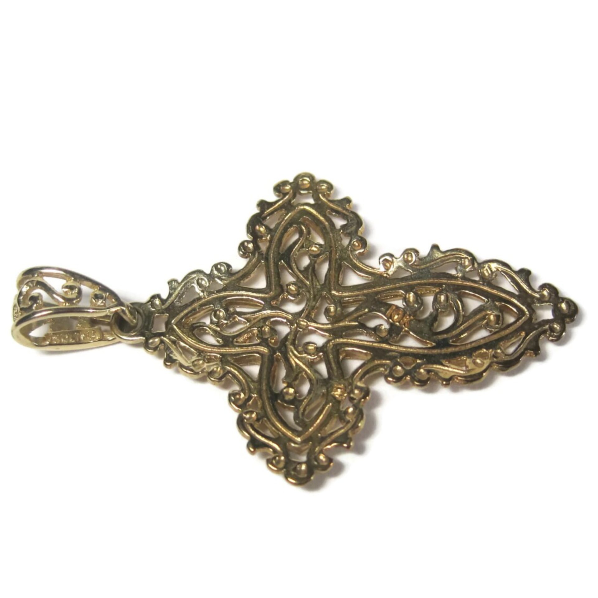 Vintage 10K Diamond Cut Filigree Cross Pendant