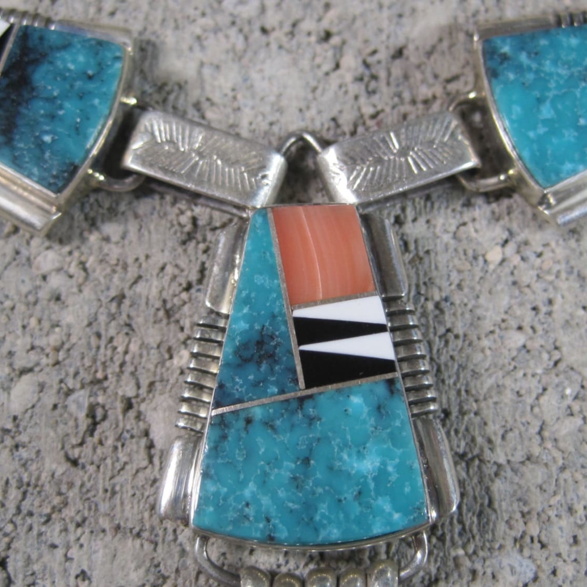 Vintage Navajo Turquoise Inlay Necklace John Charley