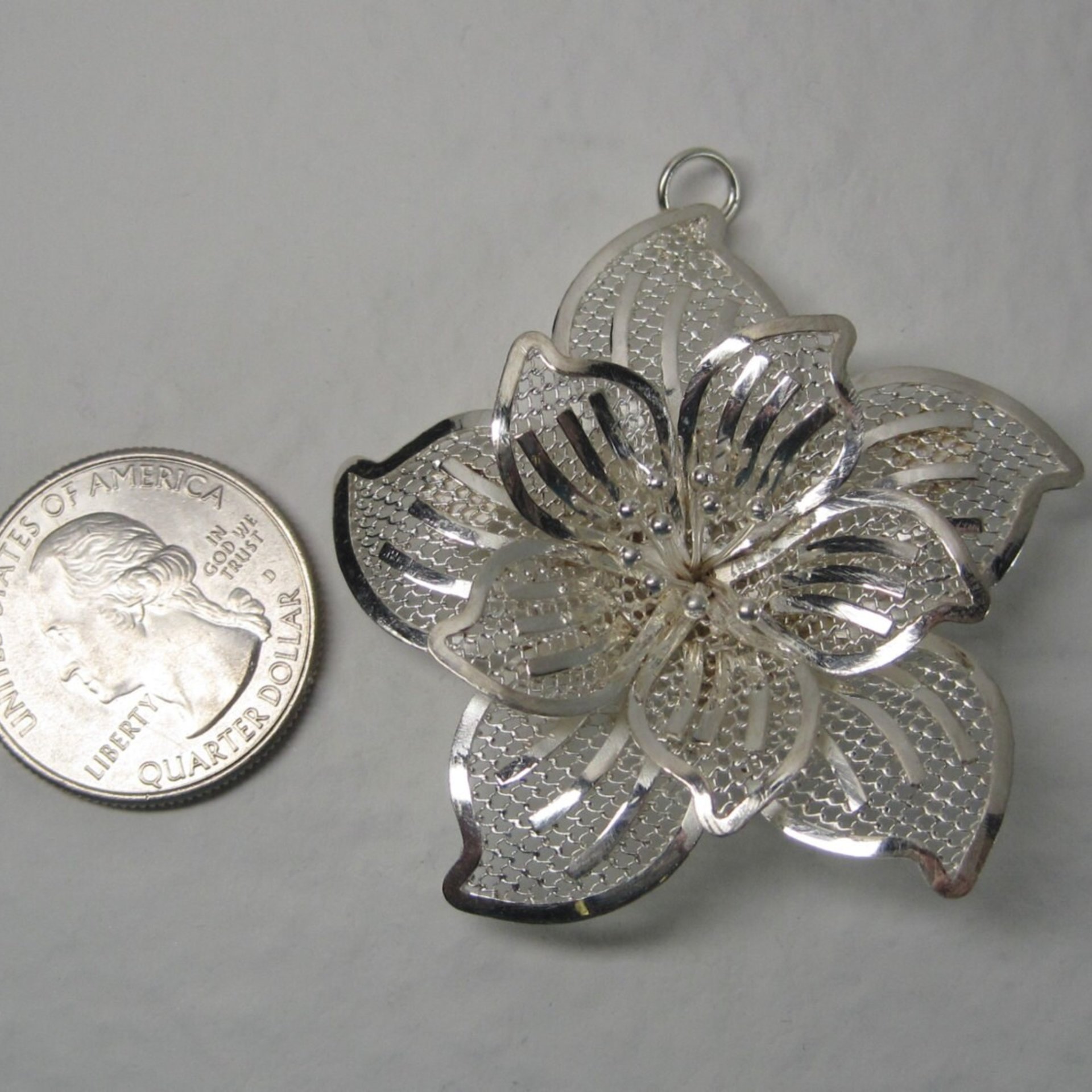 Vintage Flower Brooch Pendant Figural Filigree Sterling