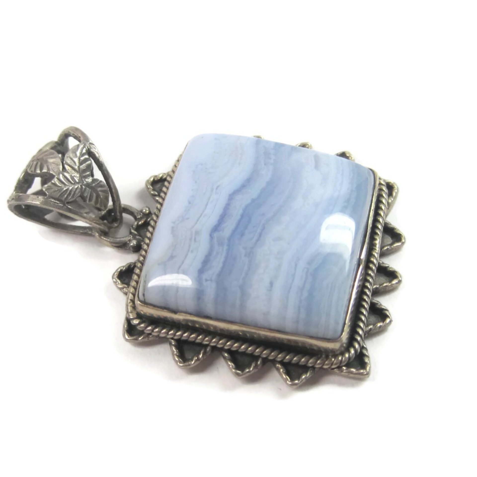 Vintage 90s Sterling Blue Banded Agate Pendant