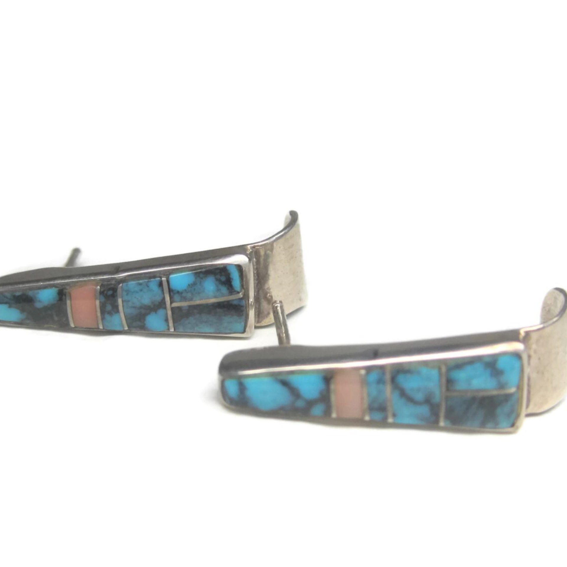 Zuni Turquoise Inlay Earrings Sterling