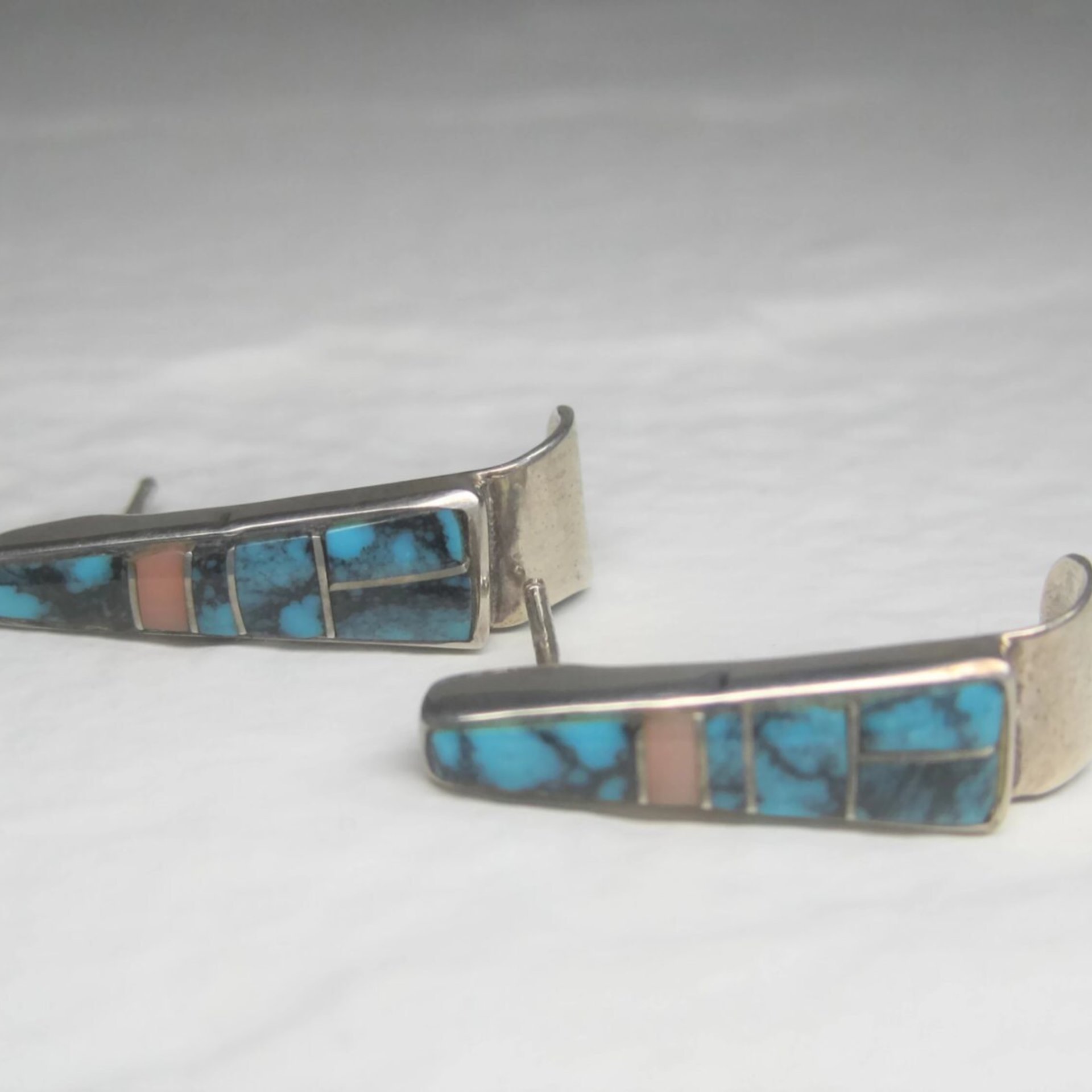 Zuni Turquoise Inlay Earrings Sterling