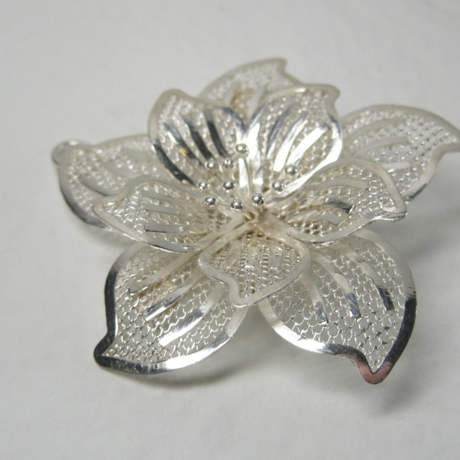 Vintage Flower Brooch Pendant Figural Filigree Sterling