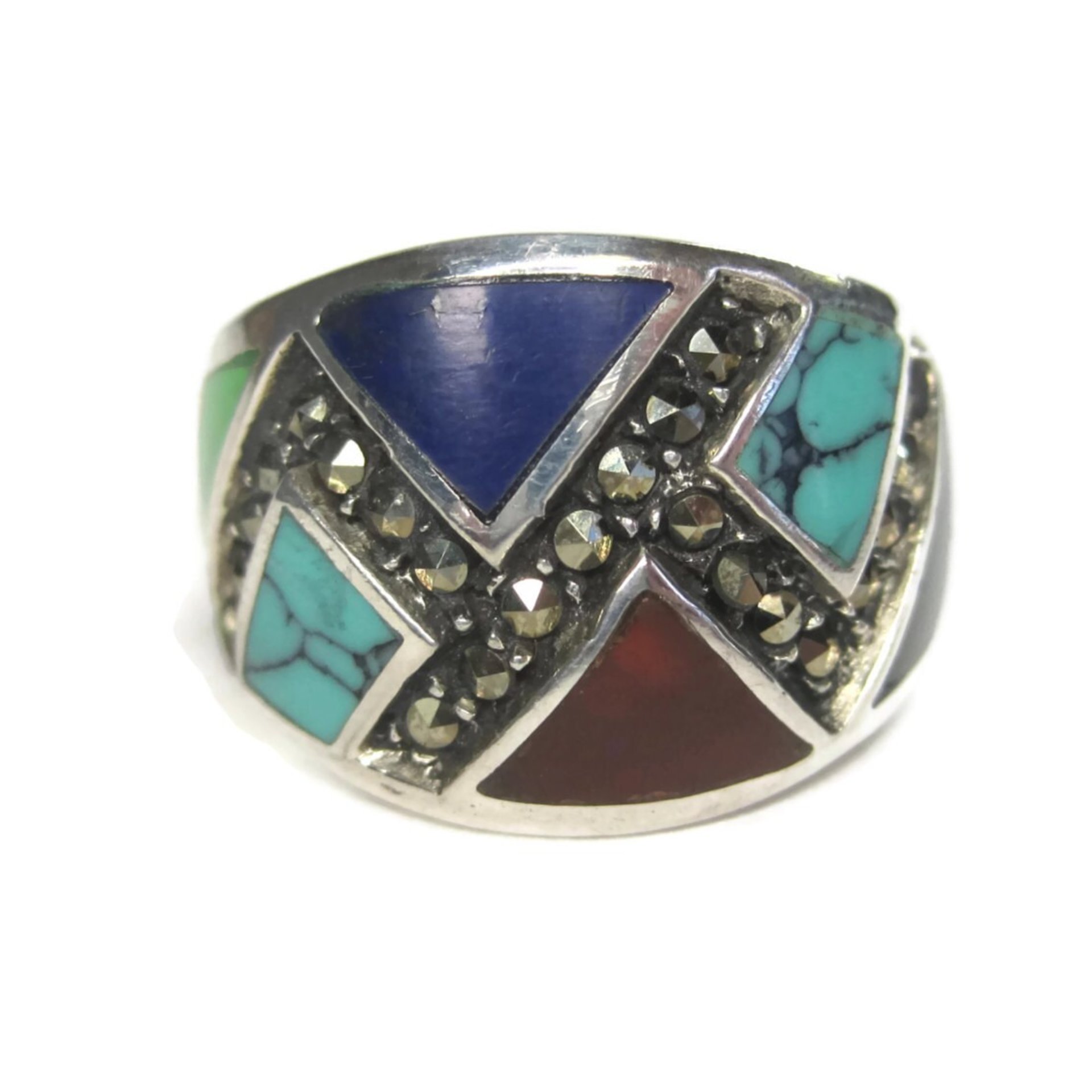 Wide Vintage Marcasite Inlay Band Ring Sterling Size 8