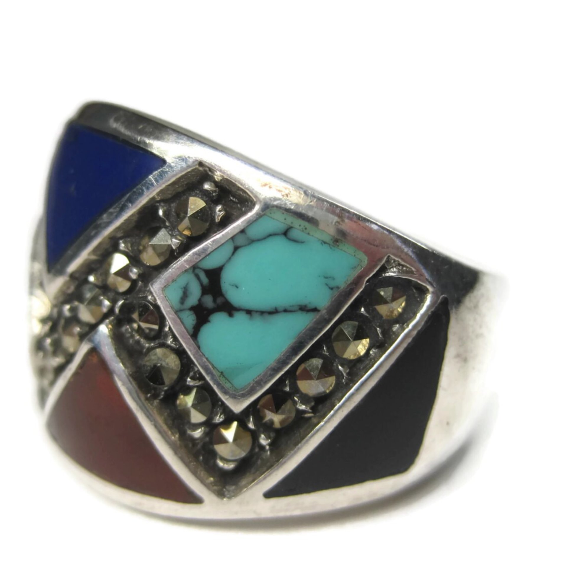 Wide Vintage Marcasite Inlay Band Ring Sterling Size 8