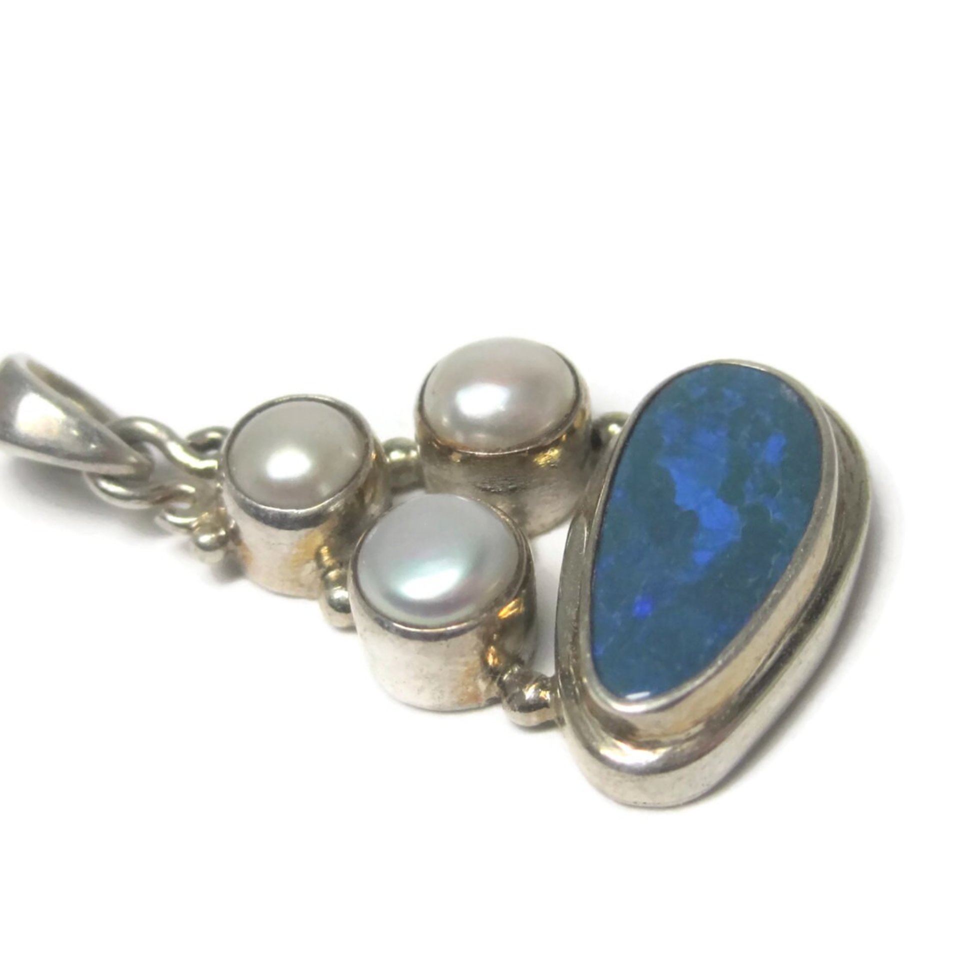 Vintage Sterling Pearl Blue Opal Pendant