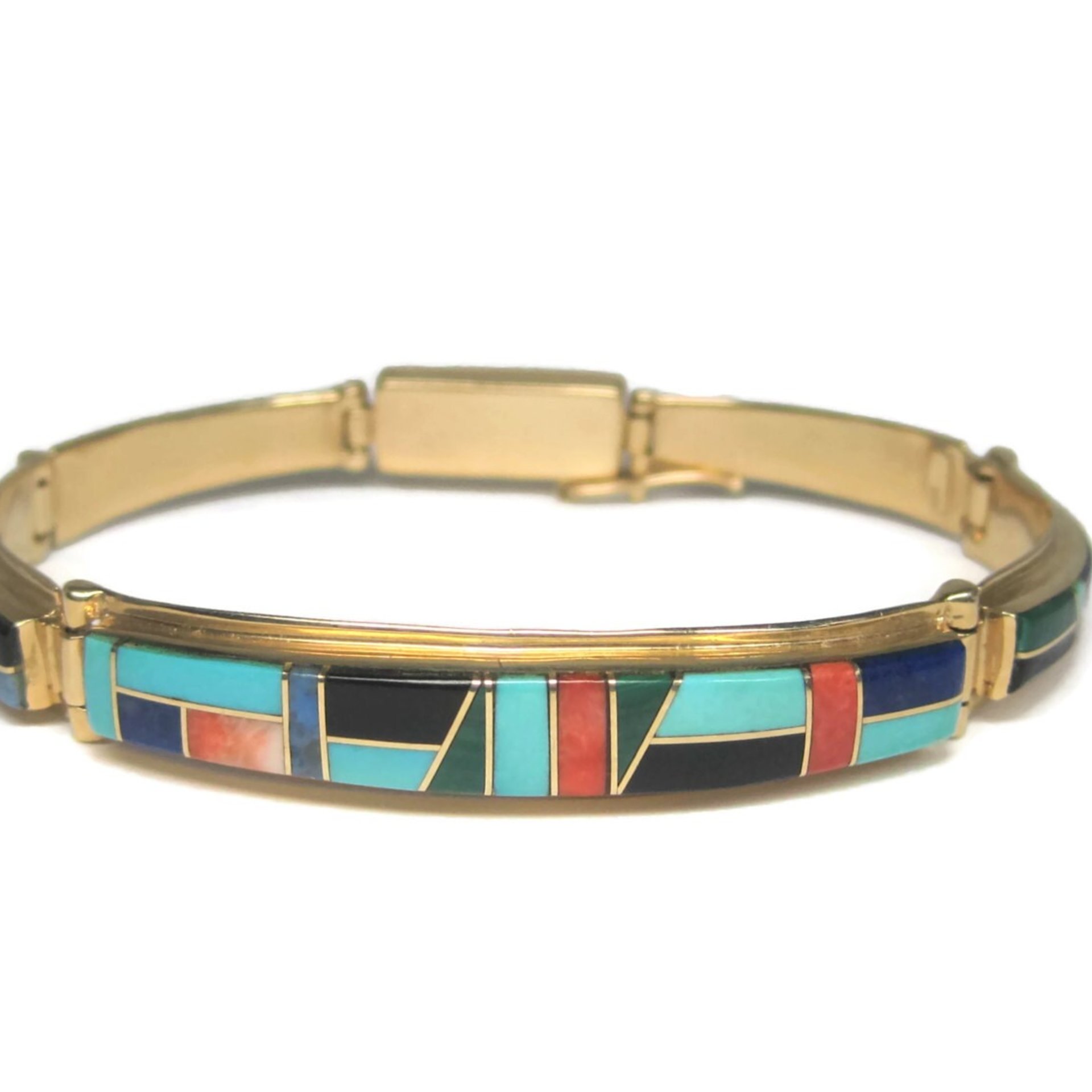 Vintage 14K Native American Inlay Bracelet 8 Inches T Barbre