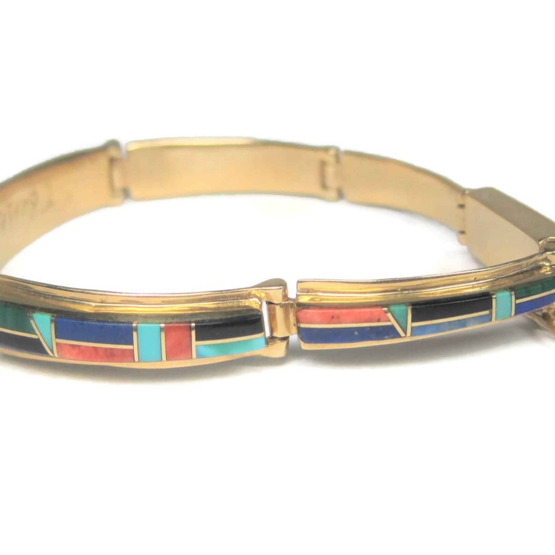 Vintage 14K Native American Inlay Bracelet 8 Inches T Barbre