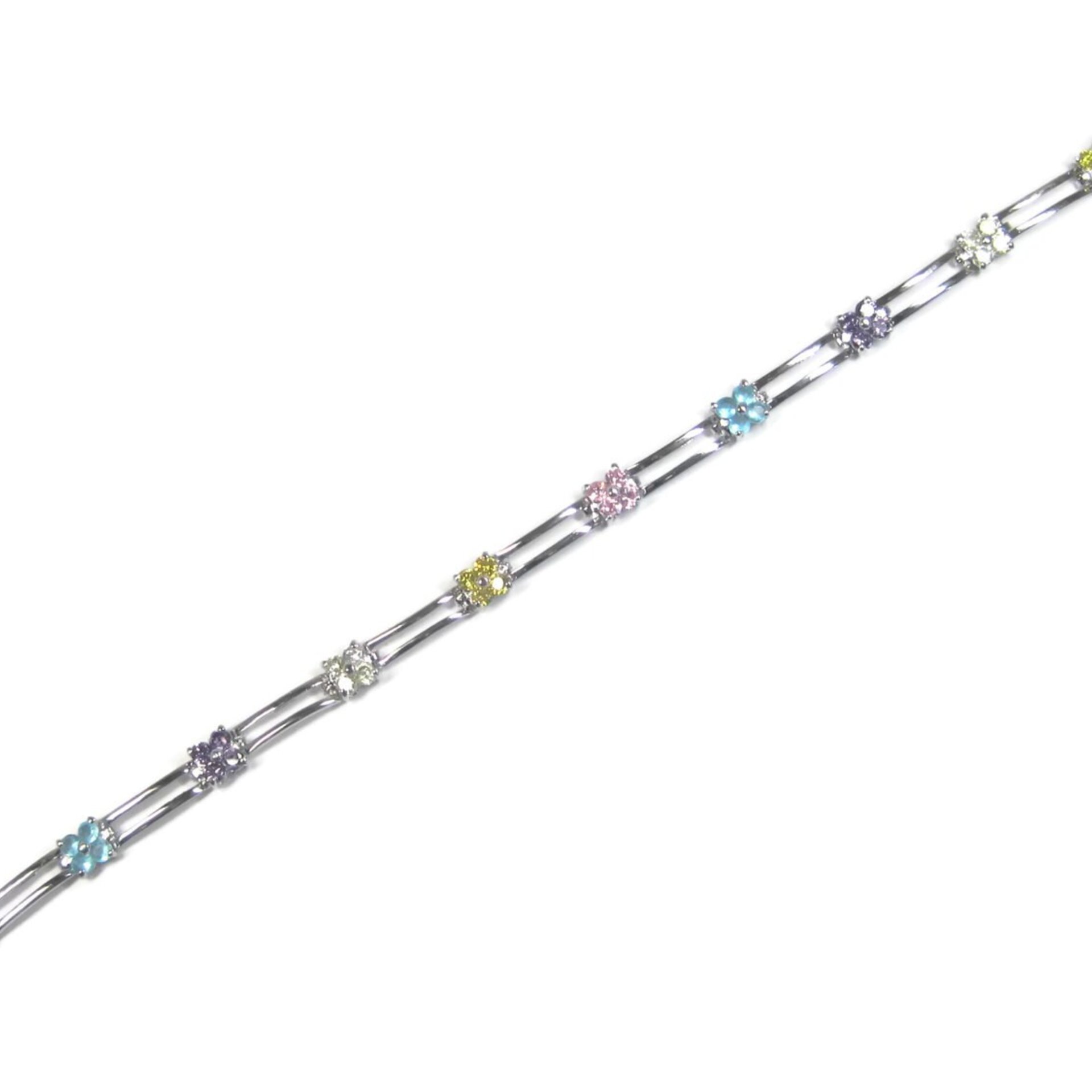 Vintage 90s Sterling Multi Stone Flower Bracelet 7 Inches