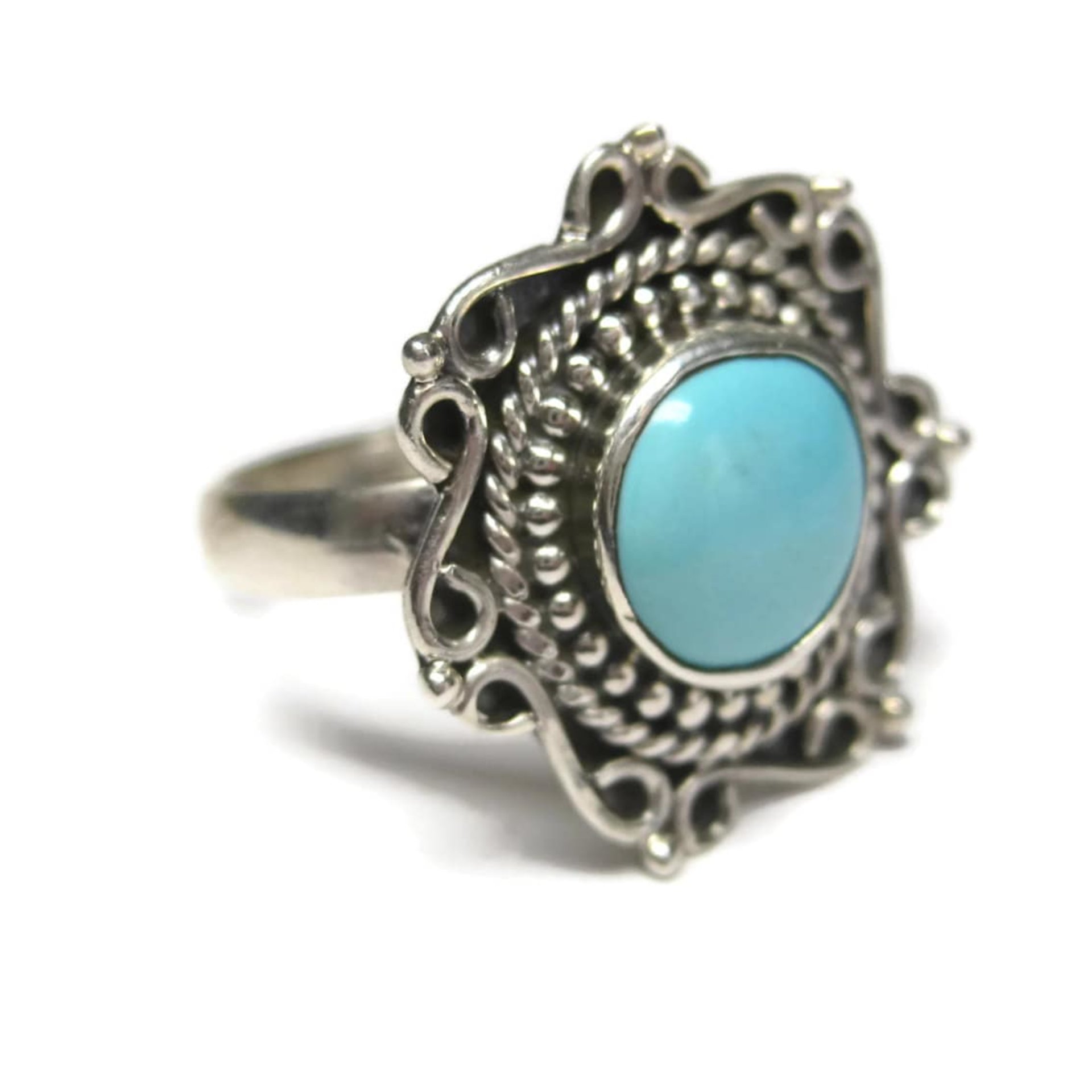 Vintage Balinese Sterling Turquoise Ring Size 6