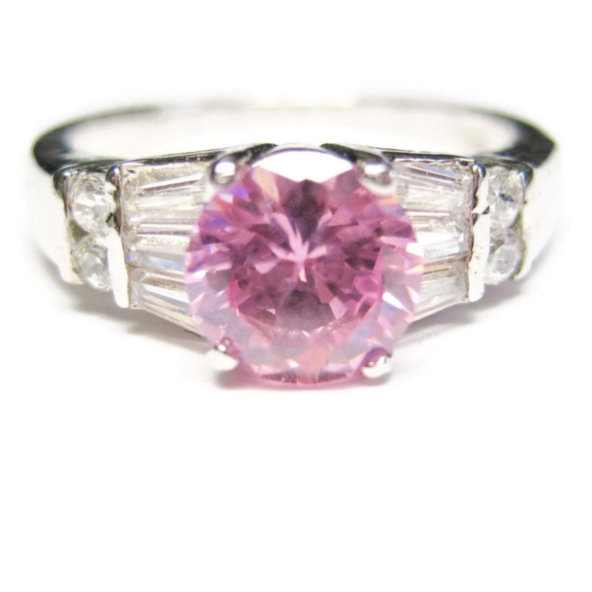 Sterling Silver Pink Sapphire White Zircon Ring Size 8