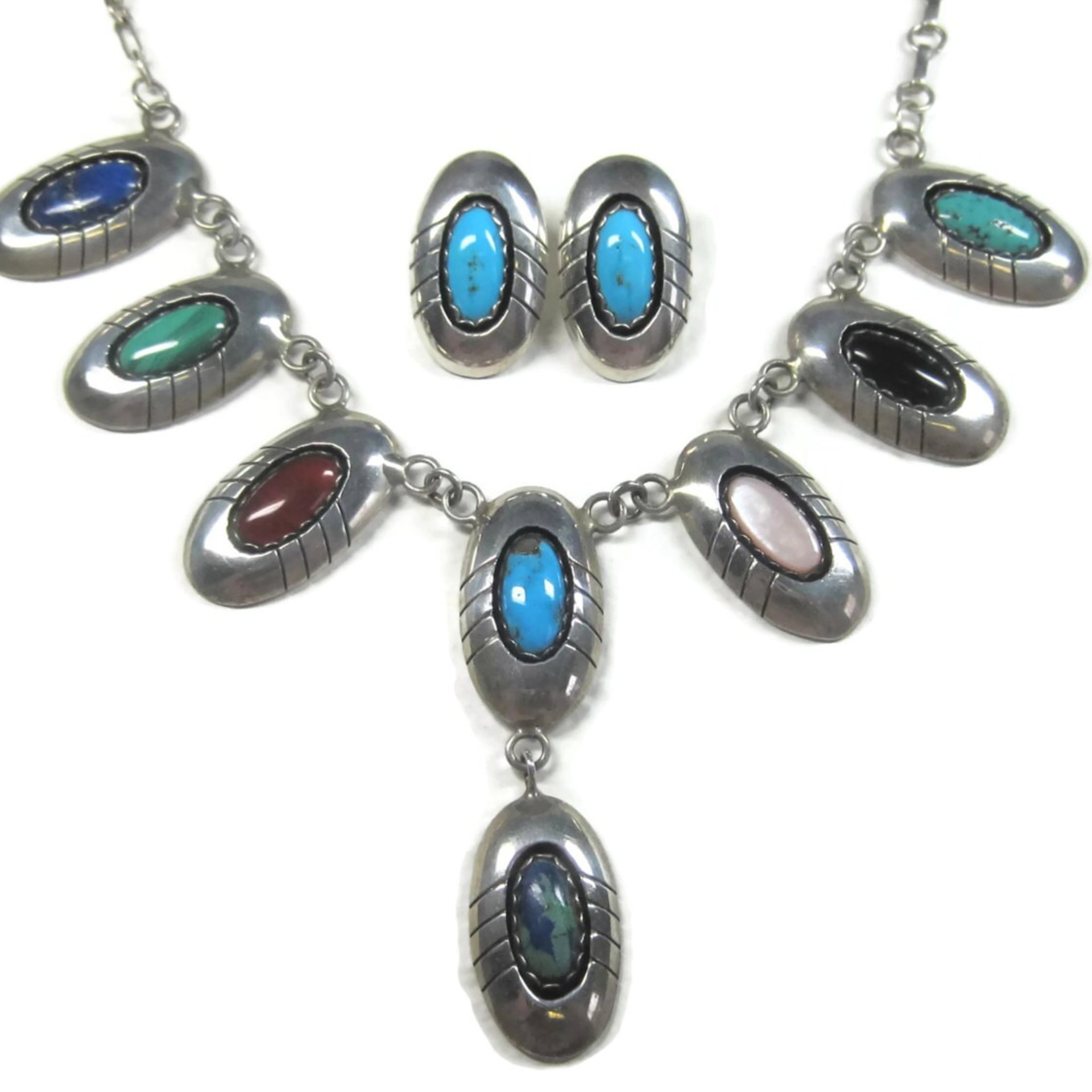 Estate Navajo Multi Stone Necklace and Earrings Native American Jewelry Set