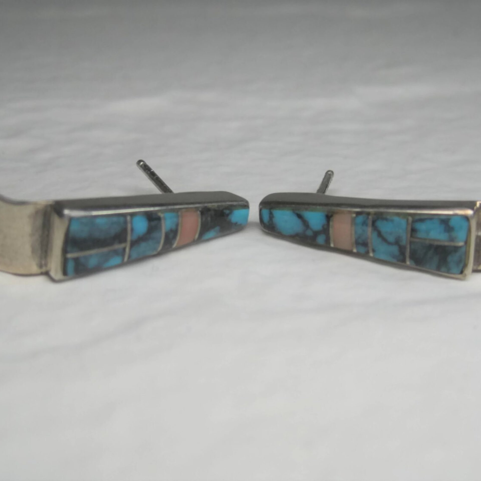 Zuni Turquoise Inlay Earrings Sterling