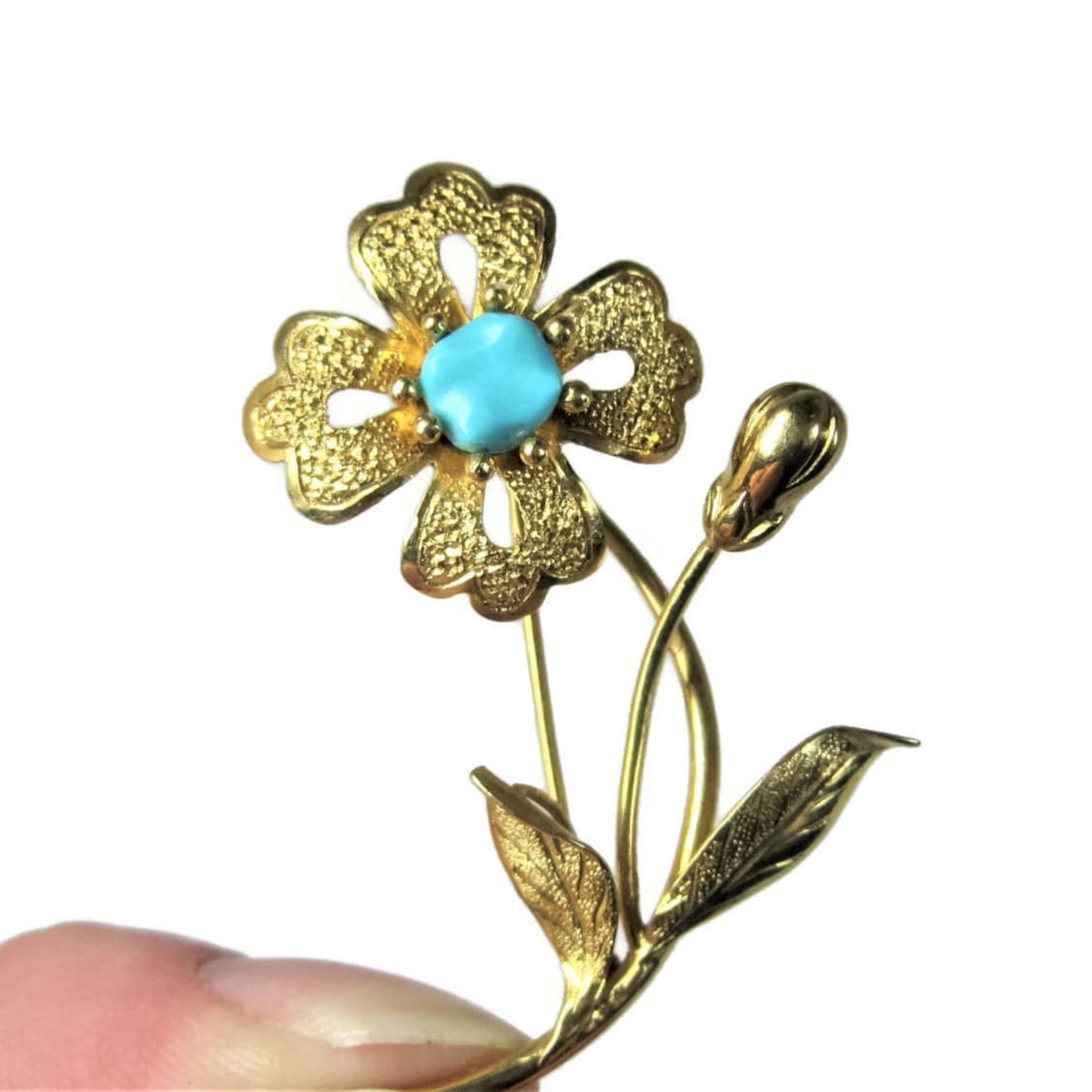 Vintage 14K Turquoise Flower Brooch