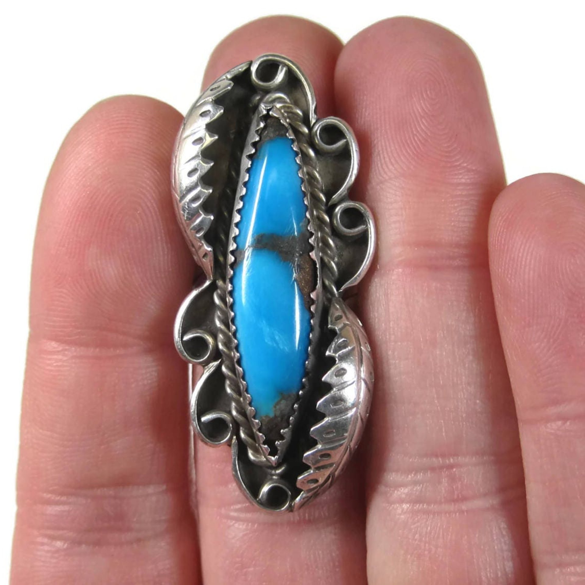 Large Vintage Navajo Turquoise Ring Size 8