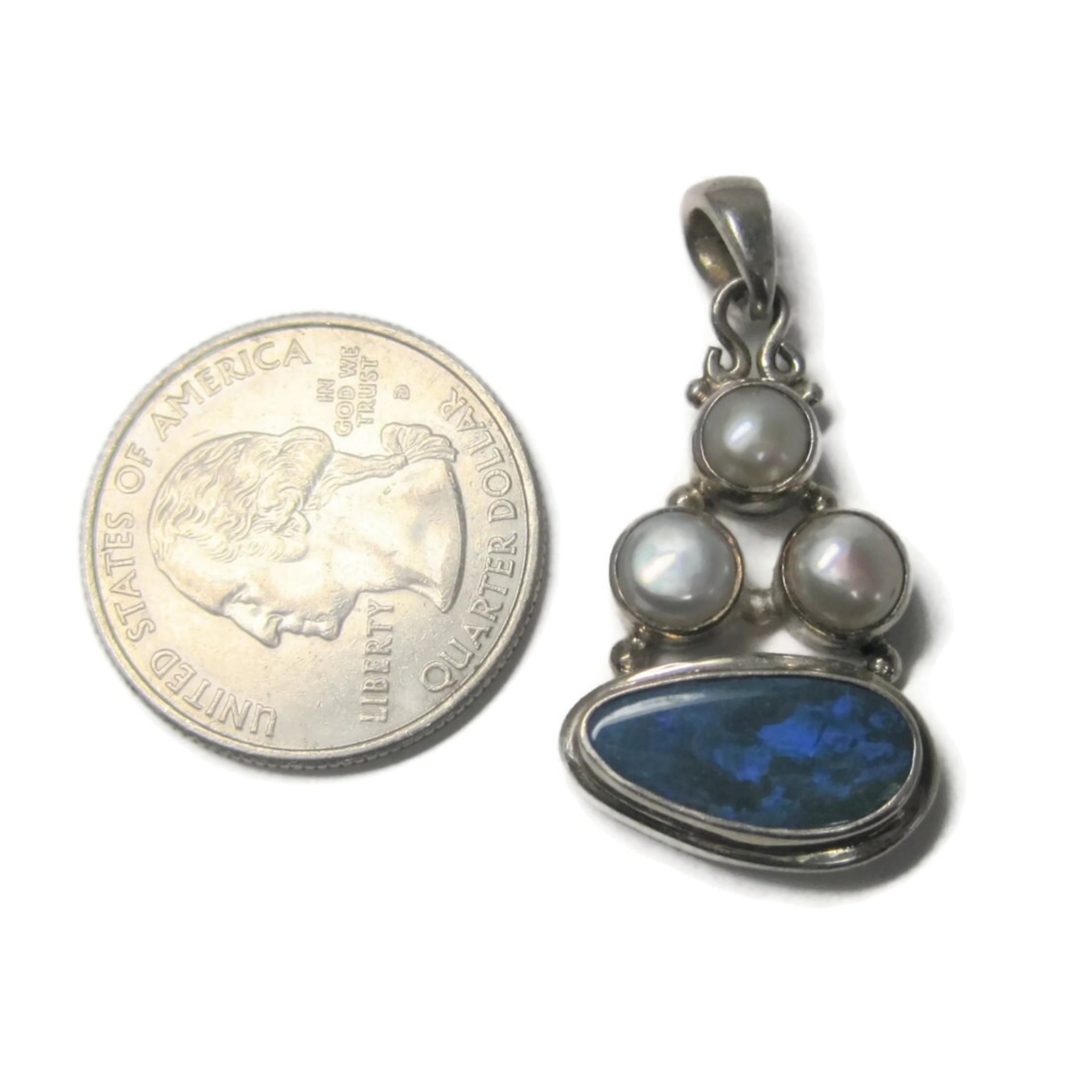 Vintage Sterling Pearl Blue Opal Pendant